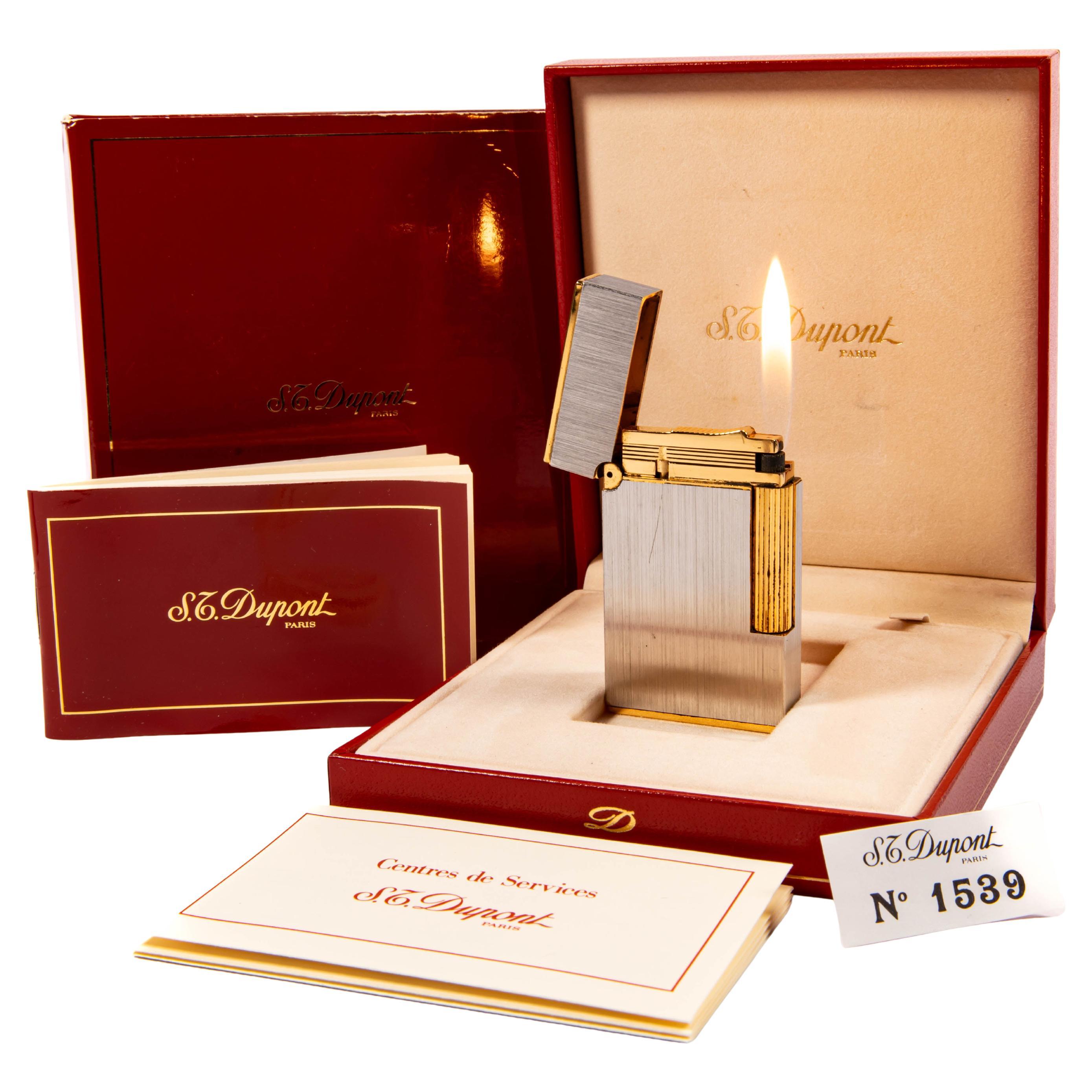 Vintage Gold Plated S.T. DUPONT Ligne 2 Regular Lighter Palladium in Box 1990s