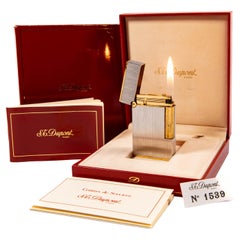 Vintage Gold Plated S.T. DUPONT Ligne 2 Regular Lighter Palladium in Box 1990s
