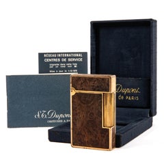 Vintage Gold Plated S.T. Dupont Ligne 2 Regular Lighter Wood in Box 1979