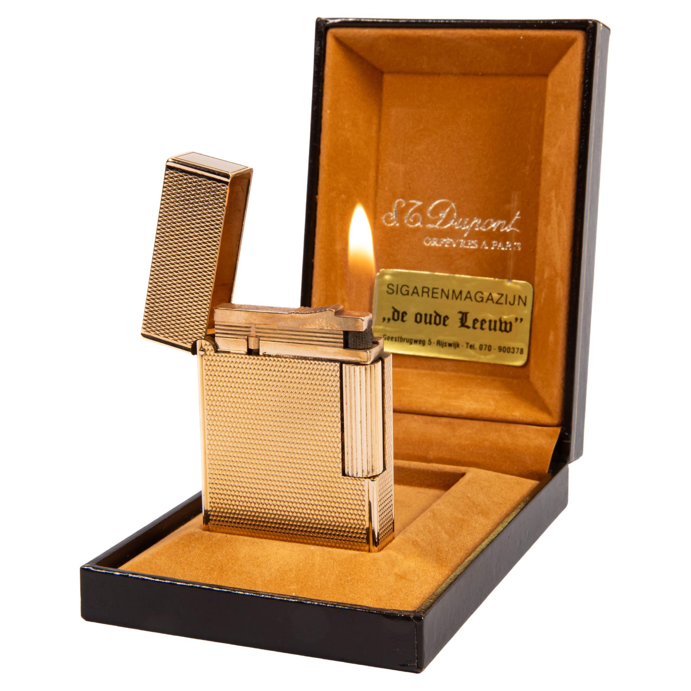 Vintage Gold Plated S.T. DUPONT Ligne 2 Small Lighter in Box 1990