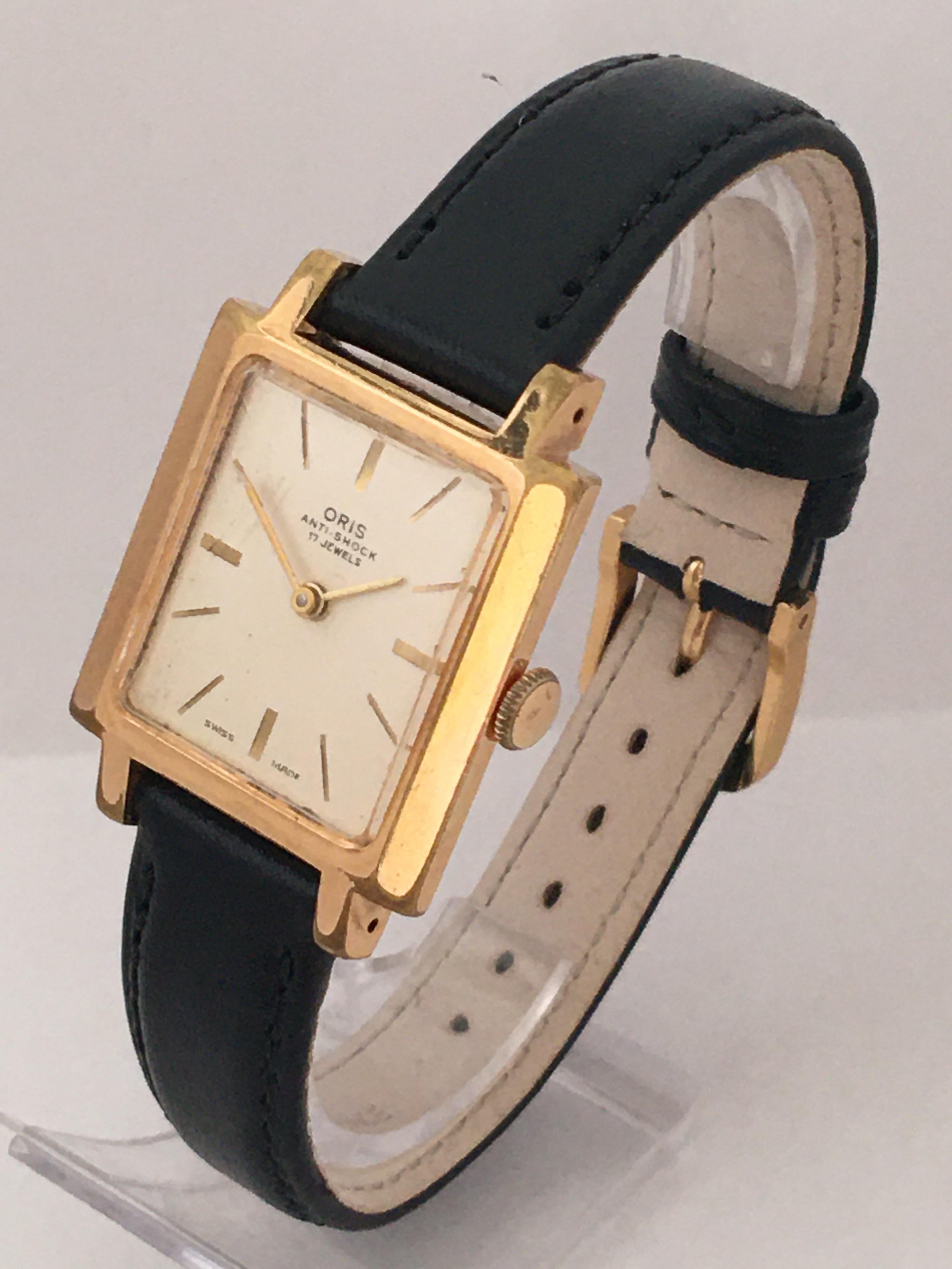 This beautiful Pre-owned vintage Swiss Mechanical Watch is in good Working condition and it is ticking well. Visible signs of wearing with slight scratches on the glass as shown. Fitted with new black leather strap.

Please study the images