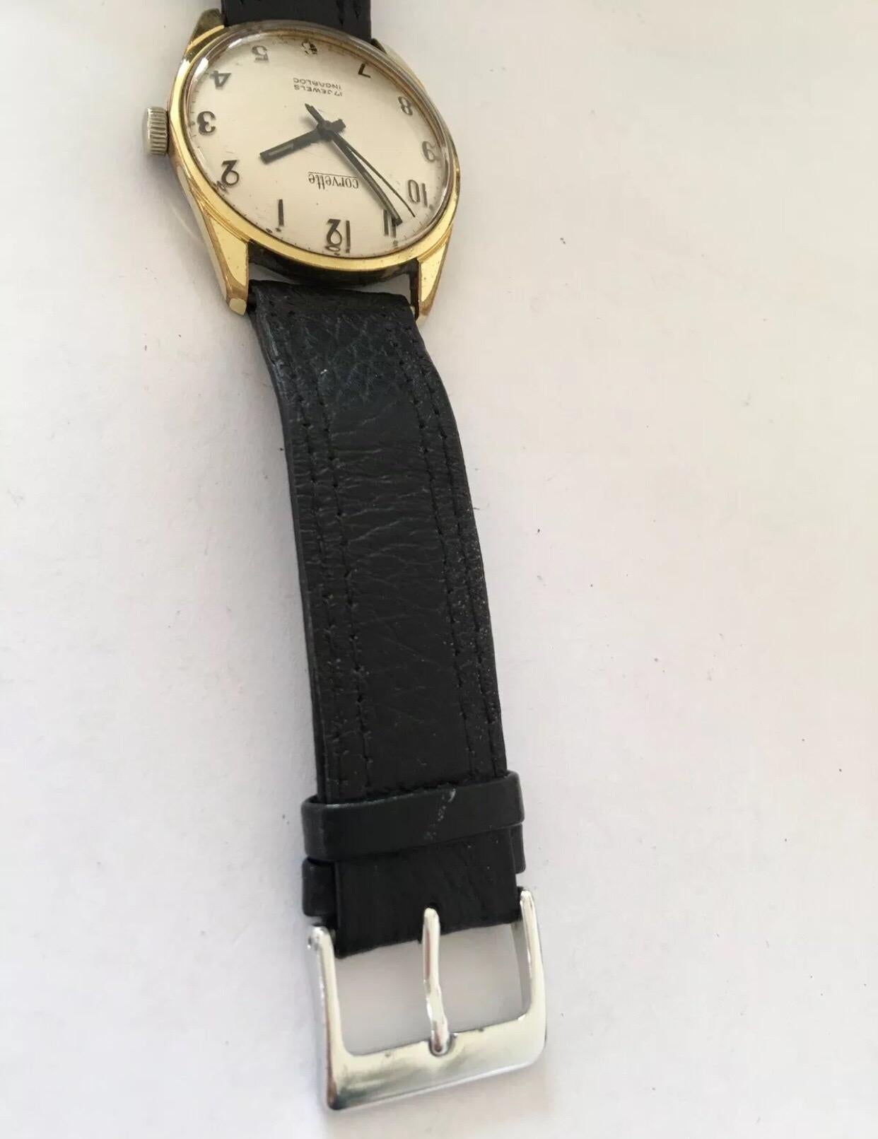 Vintage Gold-Plated Stainless Steel Swiss Made Corvette Hand-Winding Wristwatch 3