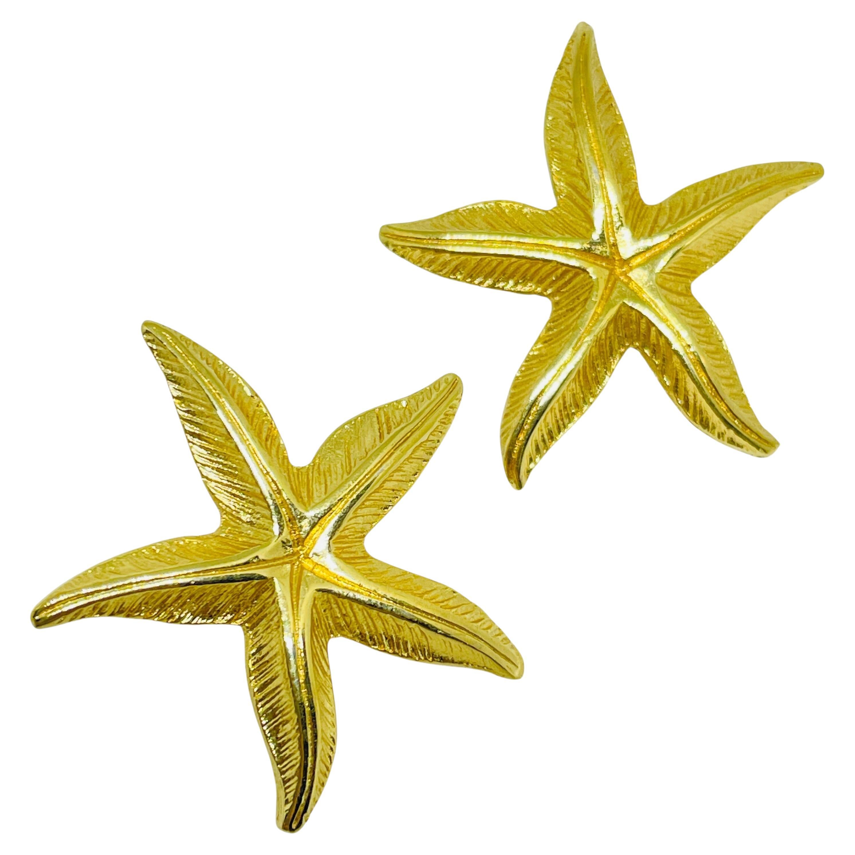 Vintage gold plated starfish designer pierced earrings