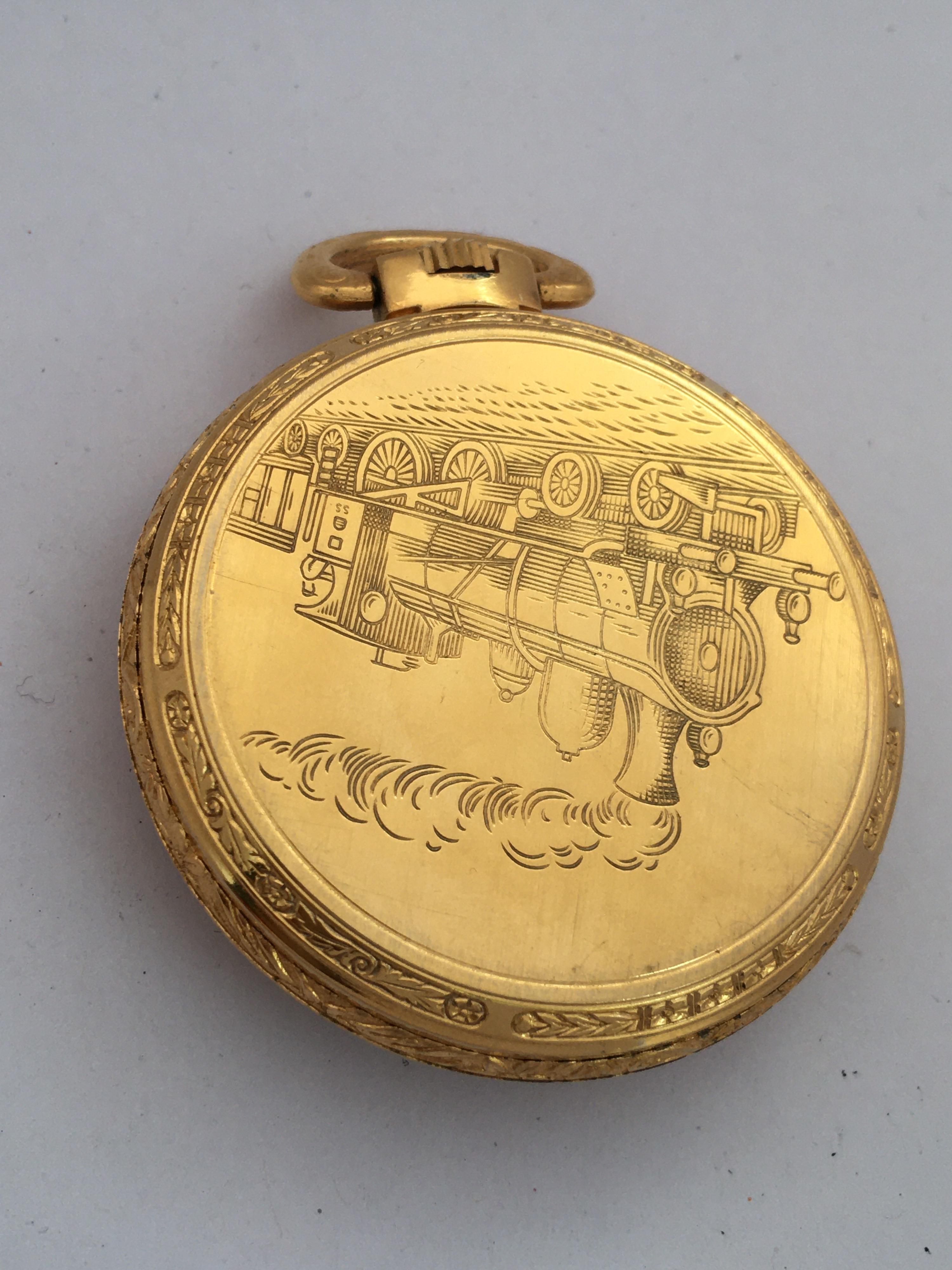 Vintage Gold plated Steam Train Pocket Watch In Good Condition For Sale In Carlisle, GB