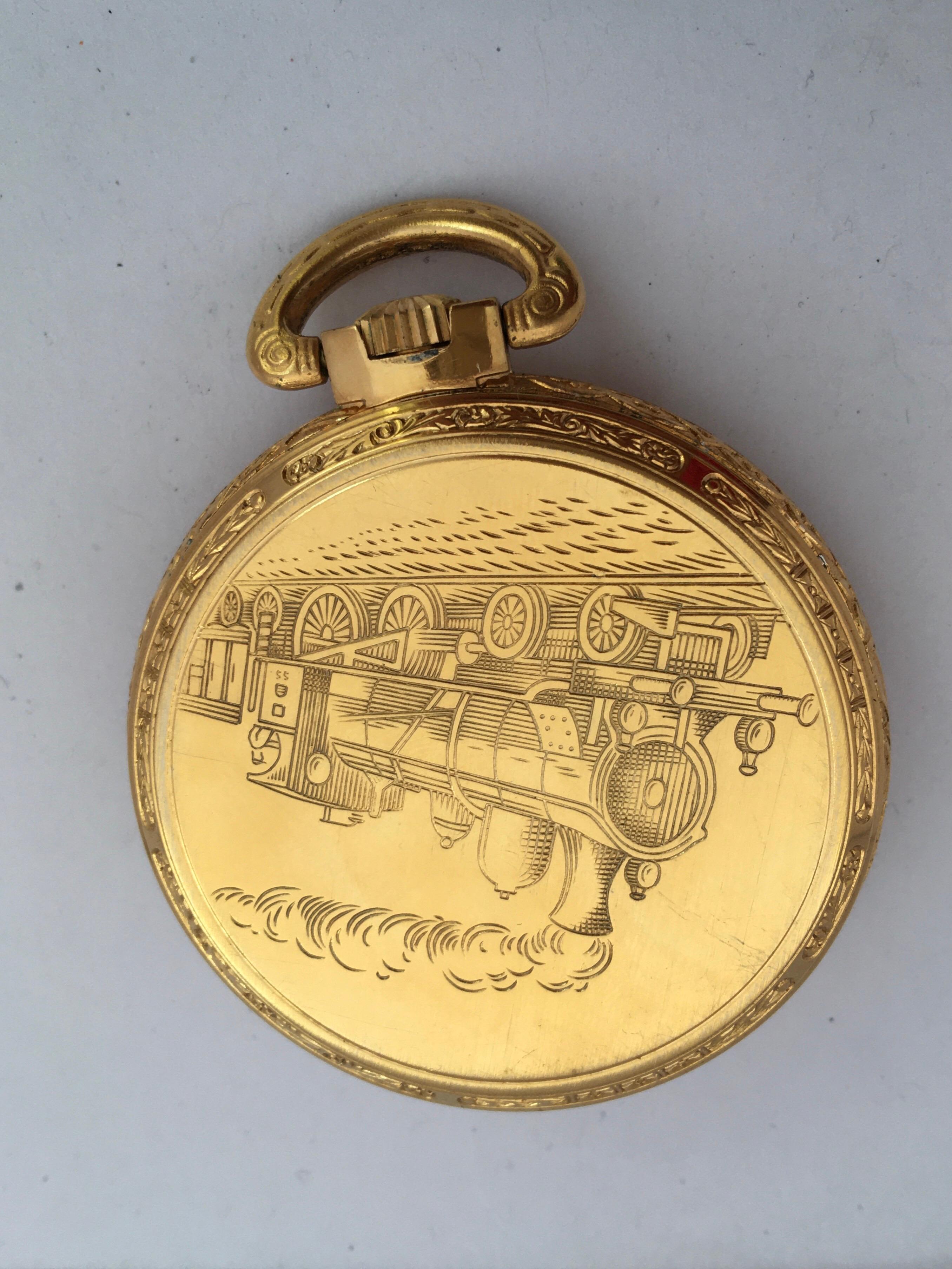 Women's or Men's Vintage Gold plated Steam Train Pocket Watch For Sale