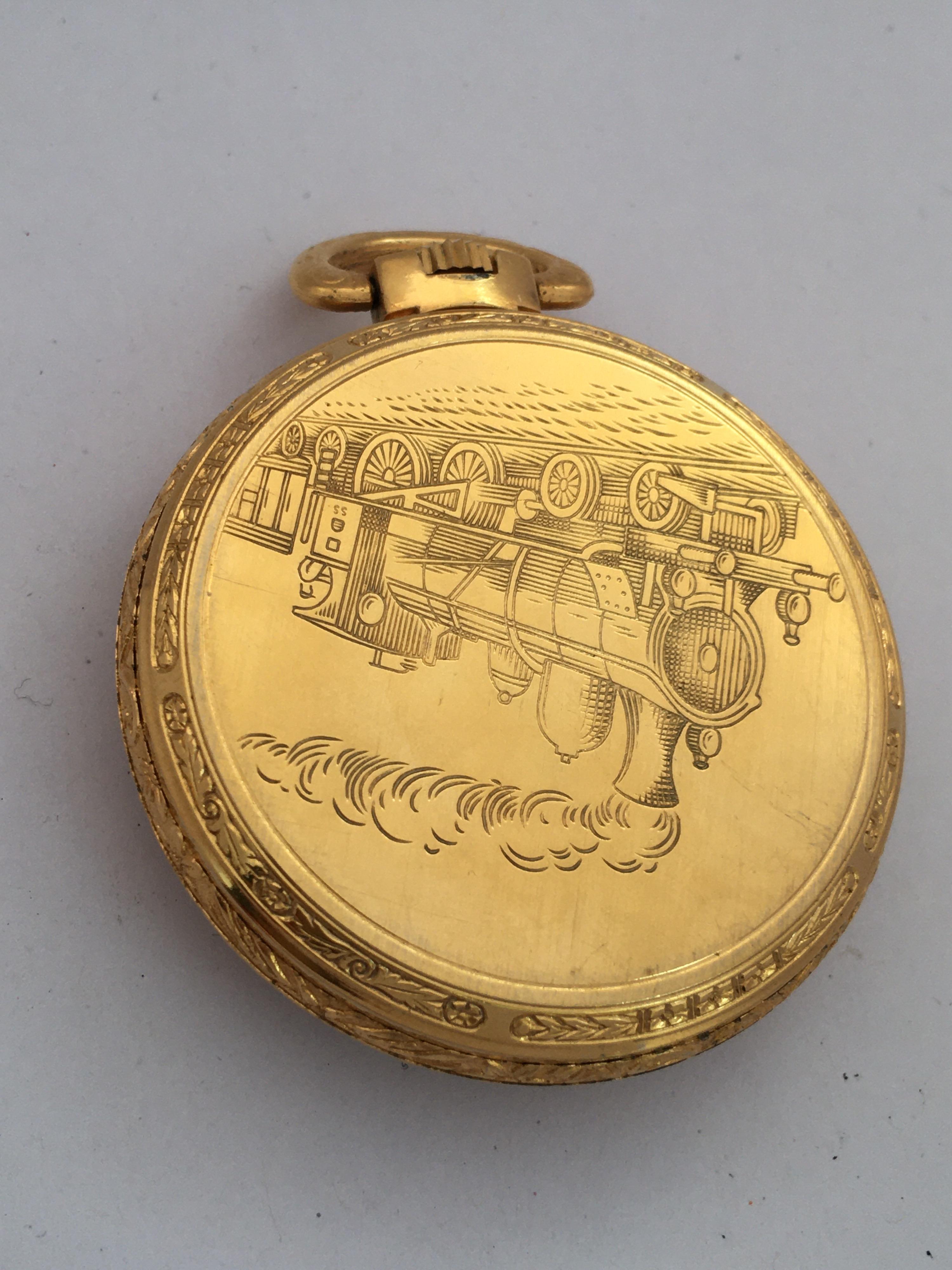 Vintage Gold plated Steam Train Pocket Watch For Sale 1