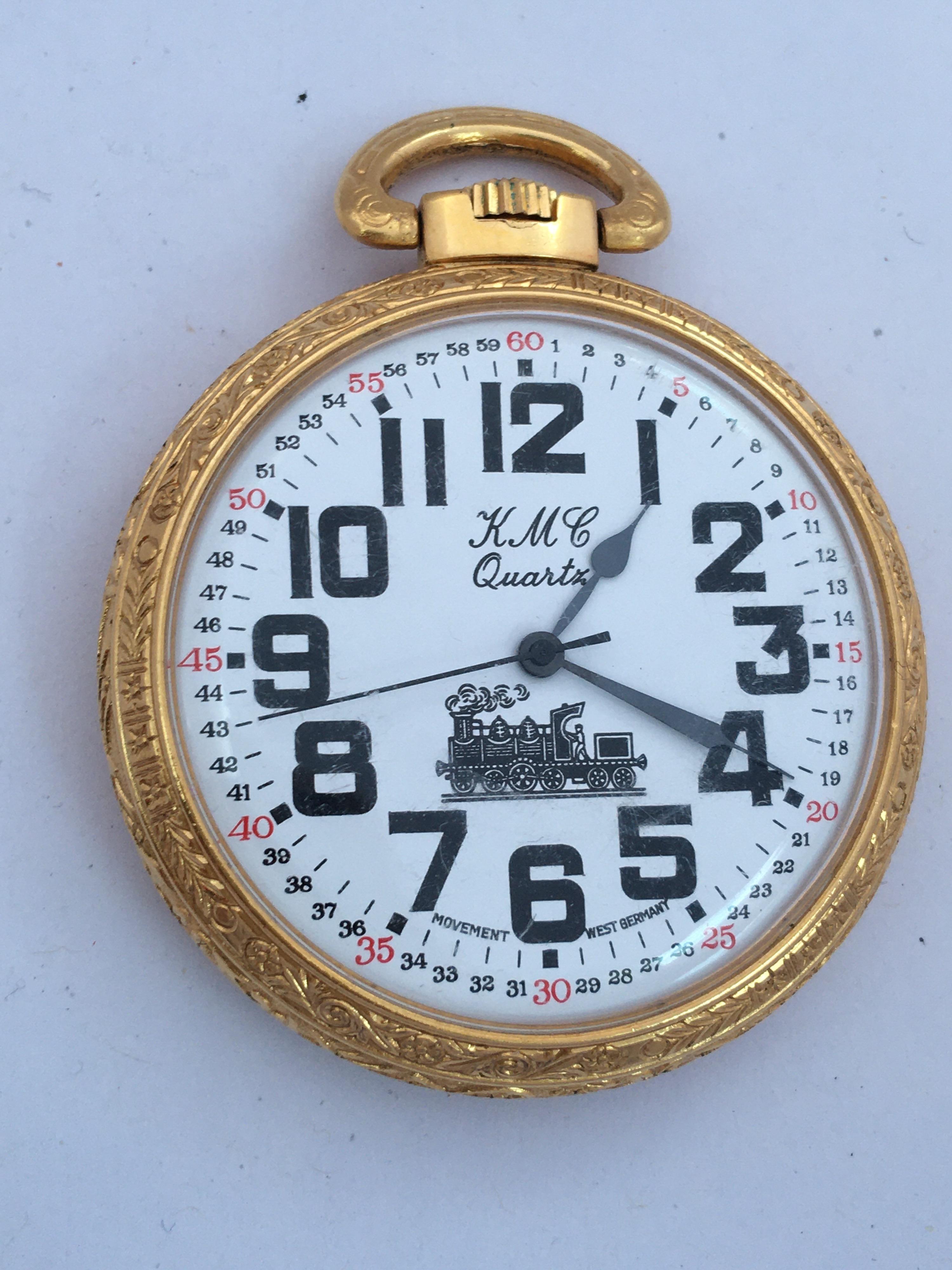Vintage Gold plated Steam Train Pocket Watch For Sale 2