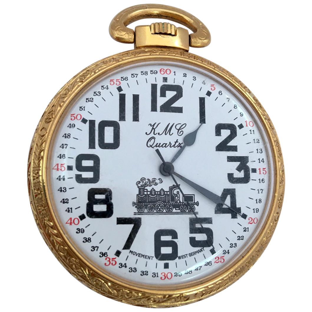 Vintage Gold plated Steam Train Pocket Watch For Sale