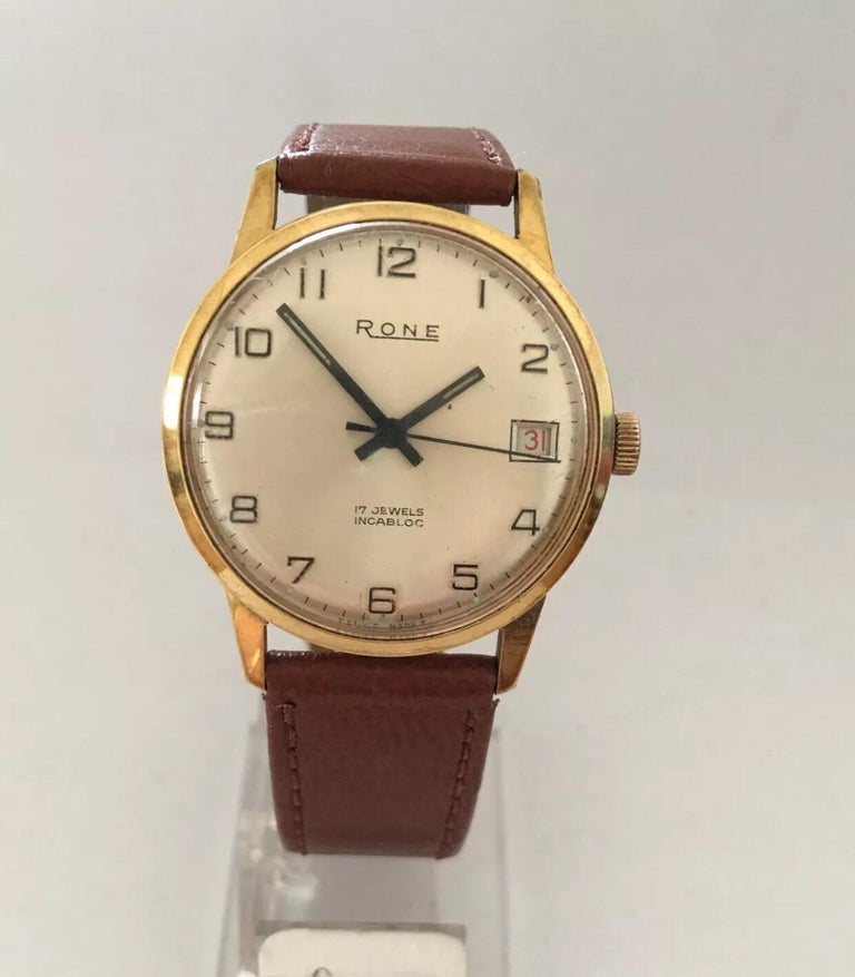 Vintage Gold-Plated Swiss Made Hand-Winding Rone Wristwatch at 1stDibs