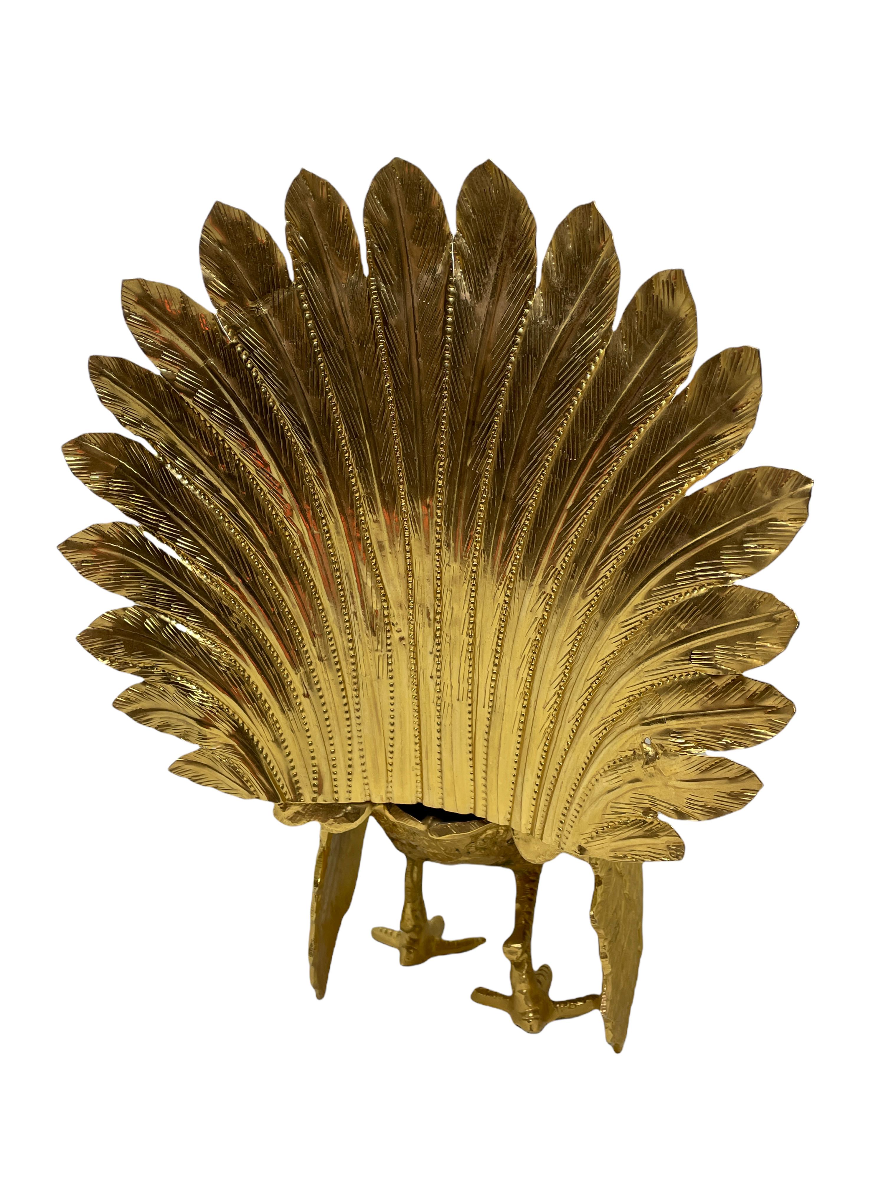 Mid-Century Modern Vintage Gold Plated Turkey Bird Statue, Germany, 1960s Thanksgiving Decoration