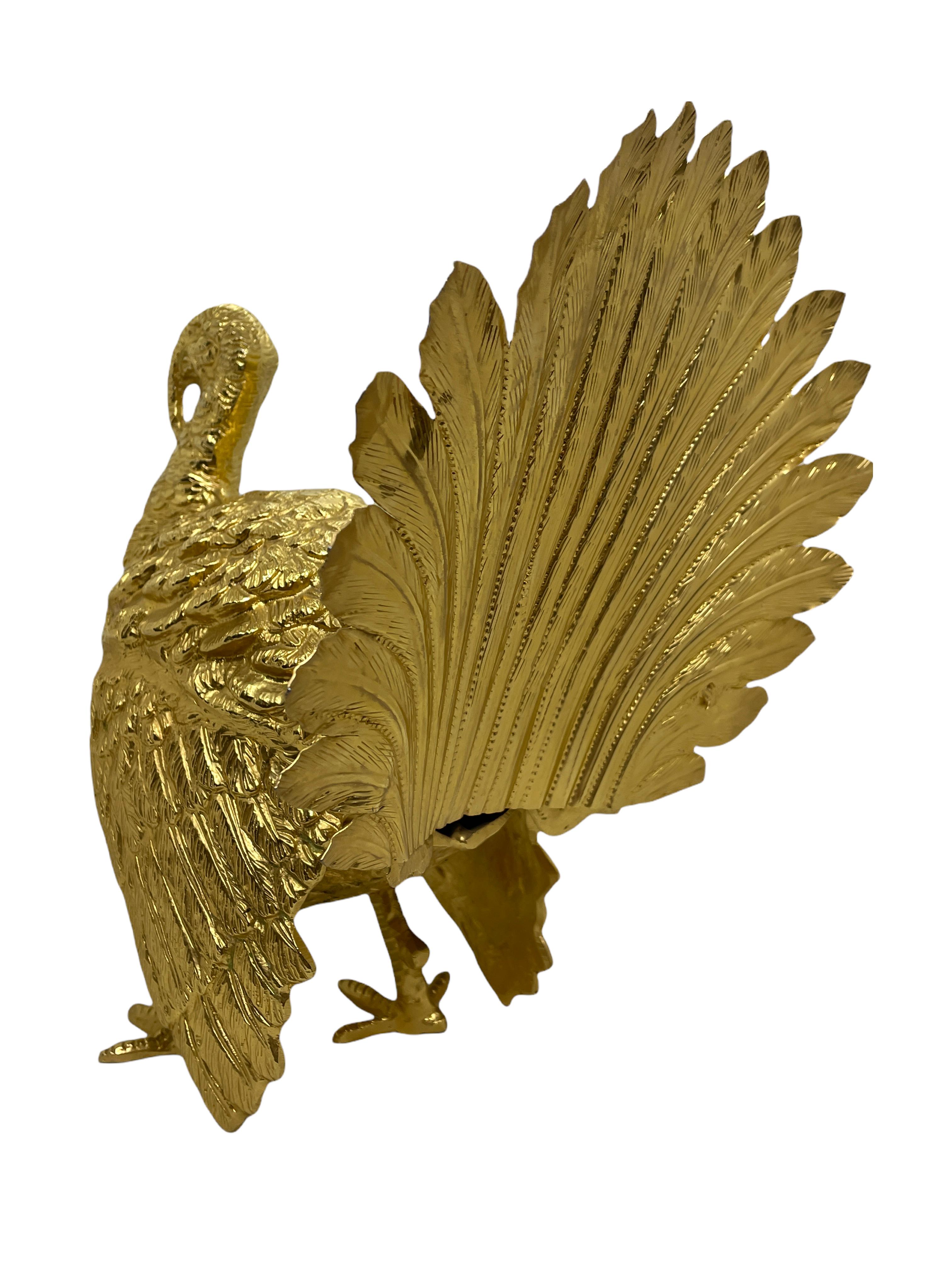 Vintage Gold Plated Turkey Bird Statue, Germany, 1960s Thanksgiving Decoration In Good Condition In Nuernberg, DE