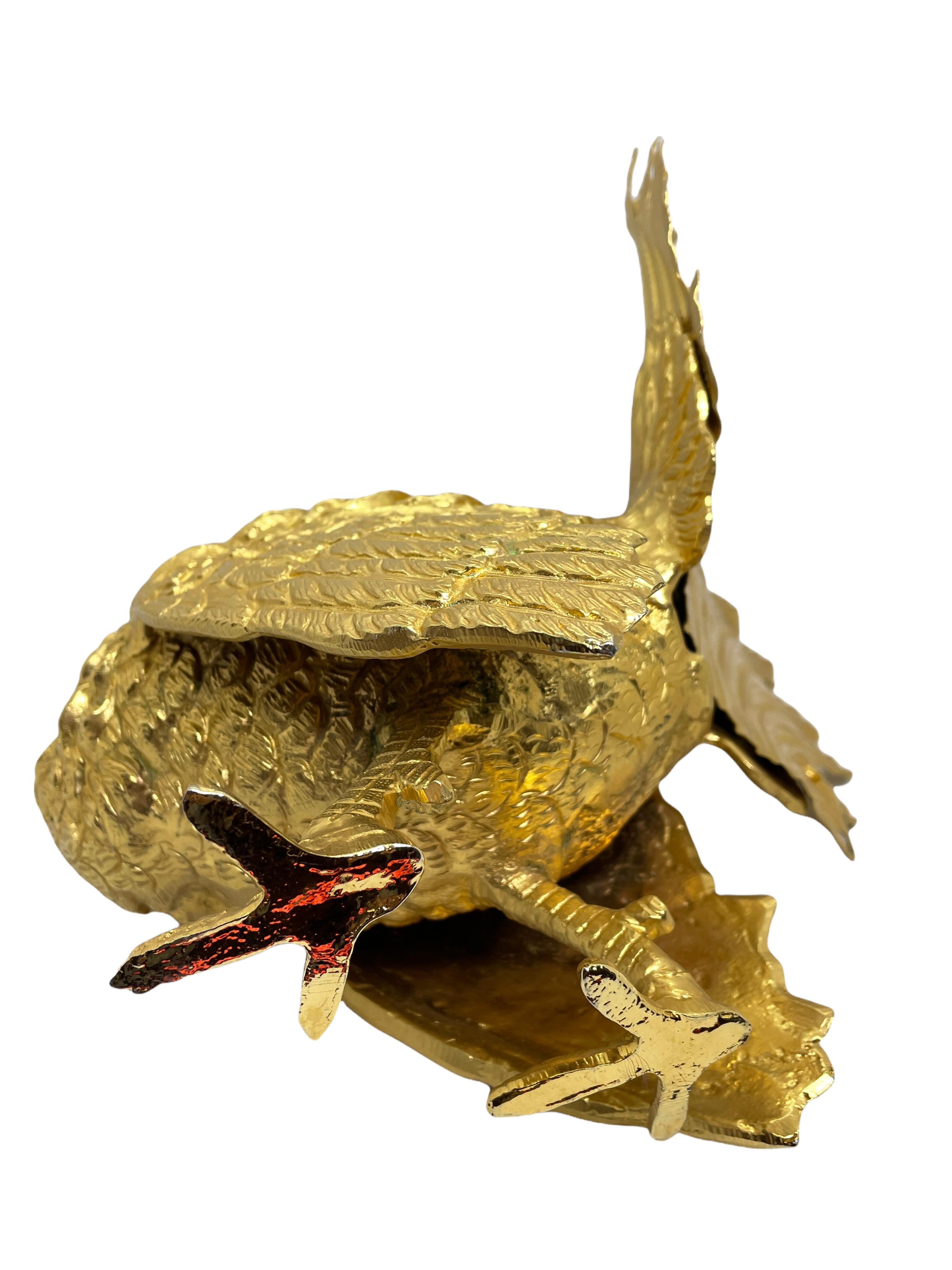 Metal Vintage Gold Plated Turkey Bird Statue, Germany, 1960s Thanksgiving Decoration