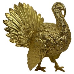 Vintage Gold Plated Turkey Bird Statue, Germany, 1960s Thanksgiving Decoration