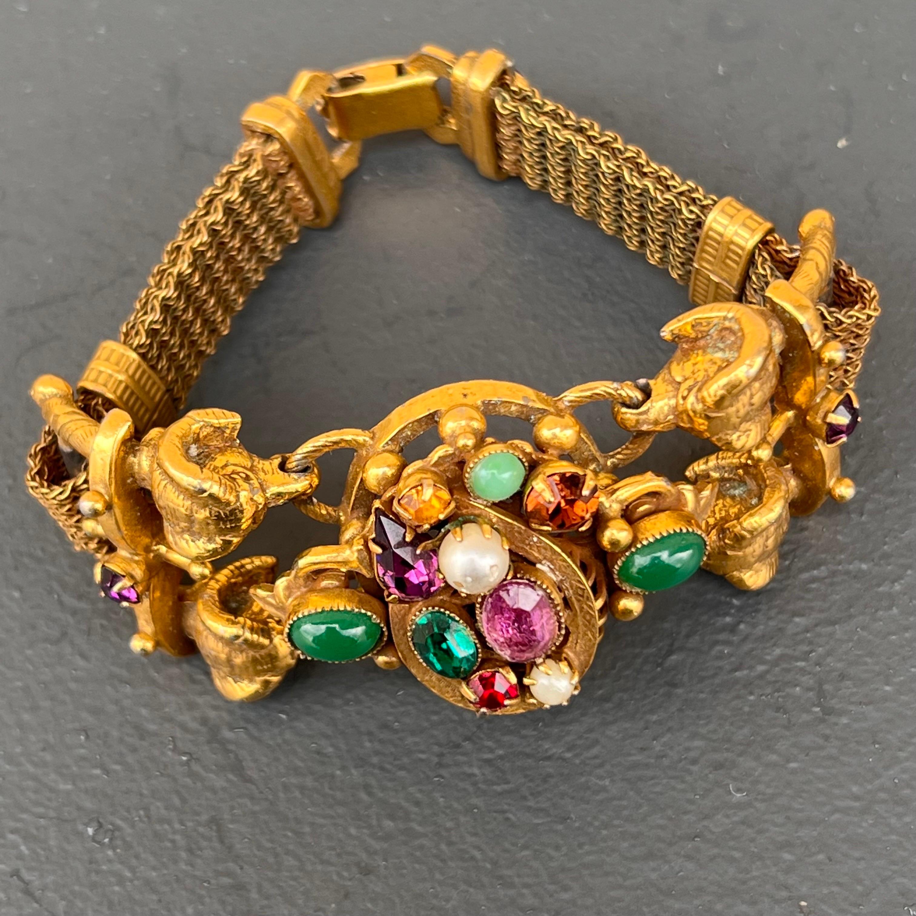 Vintage Gold Plated Unsigned Designer Statement Bracelet with Rams Head For Sale 6