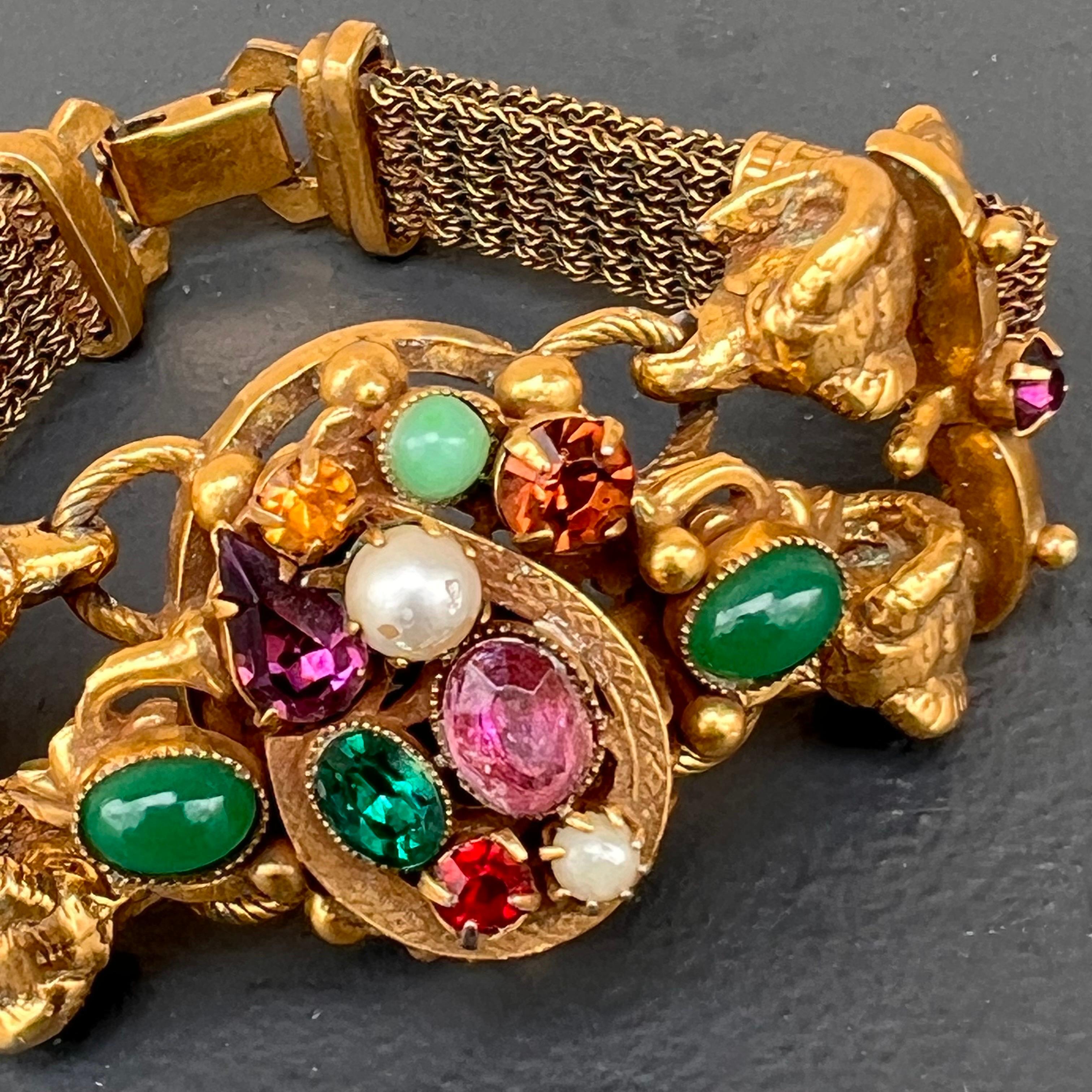 Vintage Gold Plated Unsigned Designer Statement Bracelet with Rams Head For Sale 7