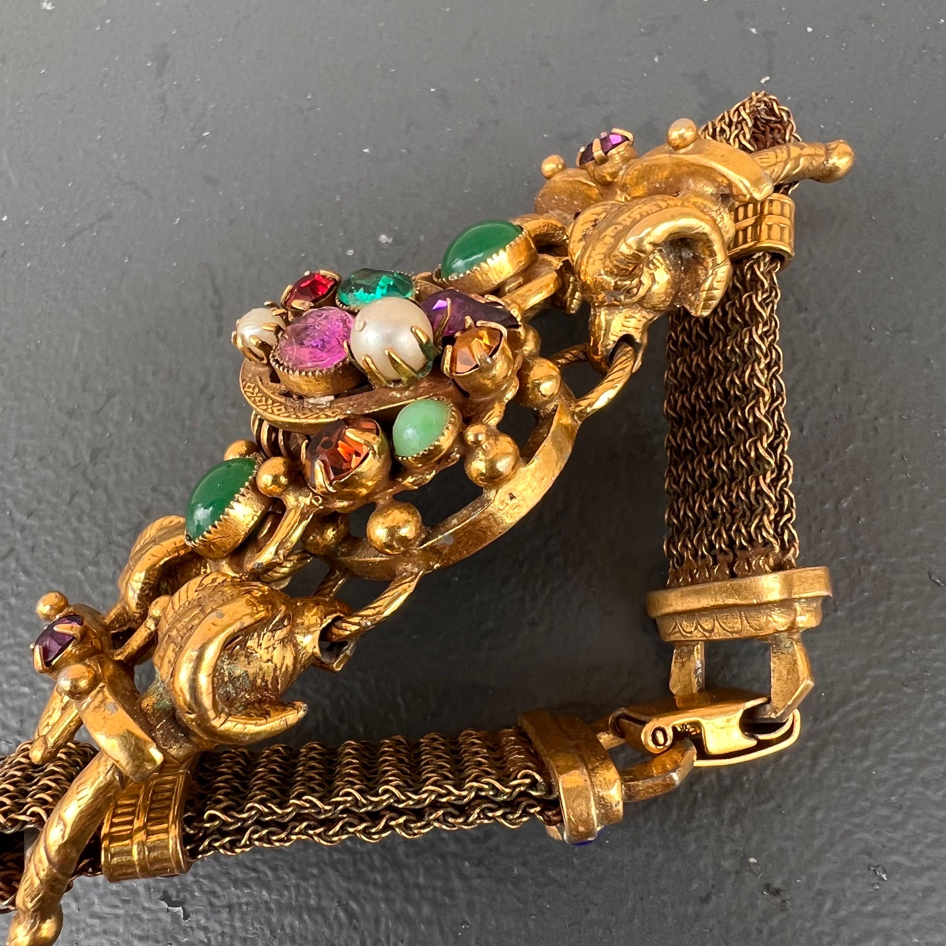 Vintage Gold Plated Unsigned Designer Statement Bracelet with Rams Head For Sale 4