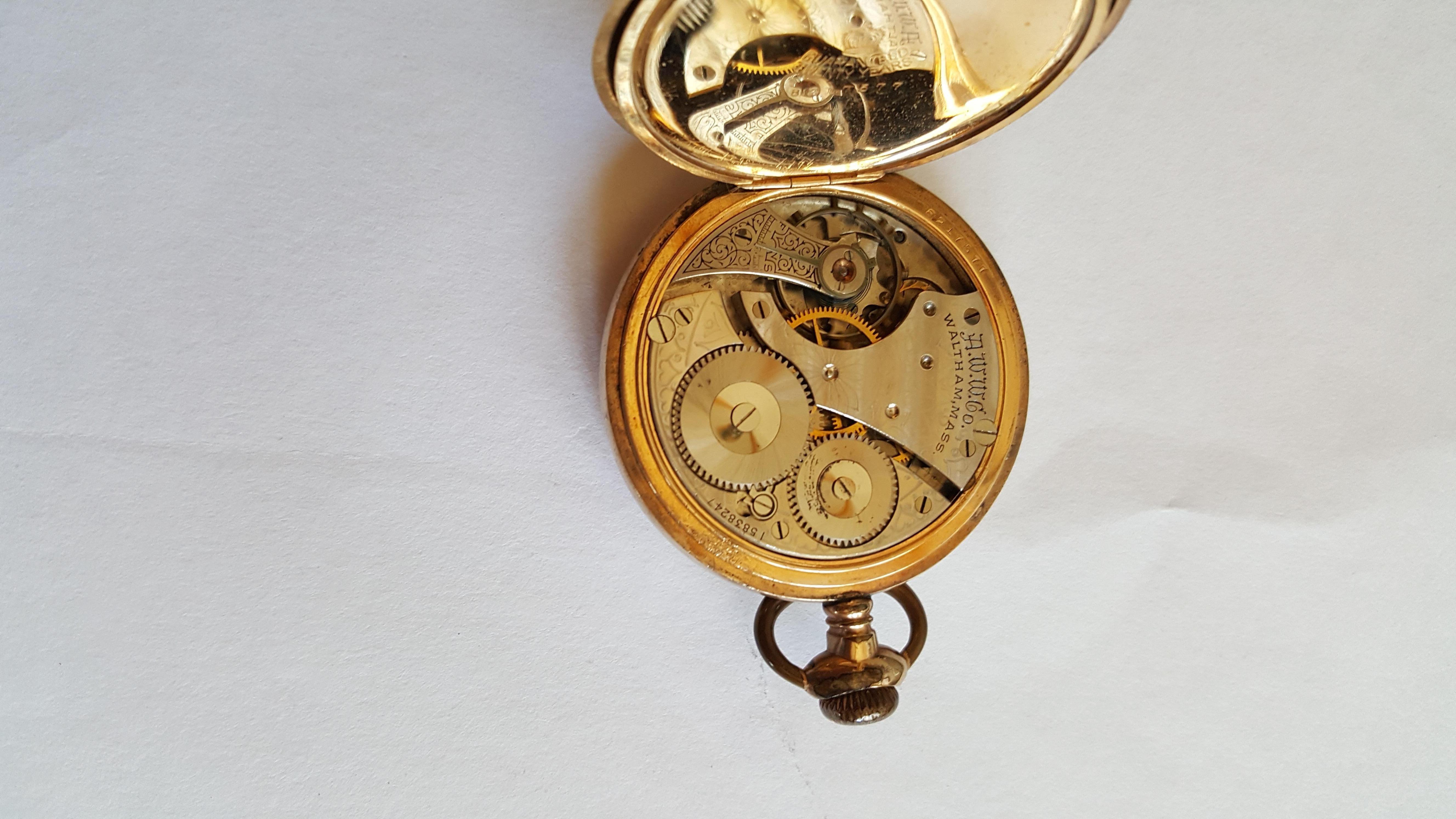 Vintage Gold-Plated Waltham Pocket Watch, Working, Year 1907, 7Jewel, Model 1899 In Fair Condition In Rancho Santa Fe, CA
