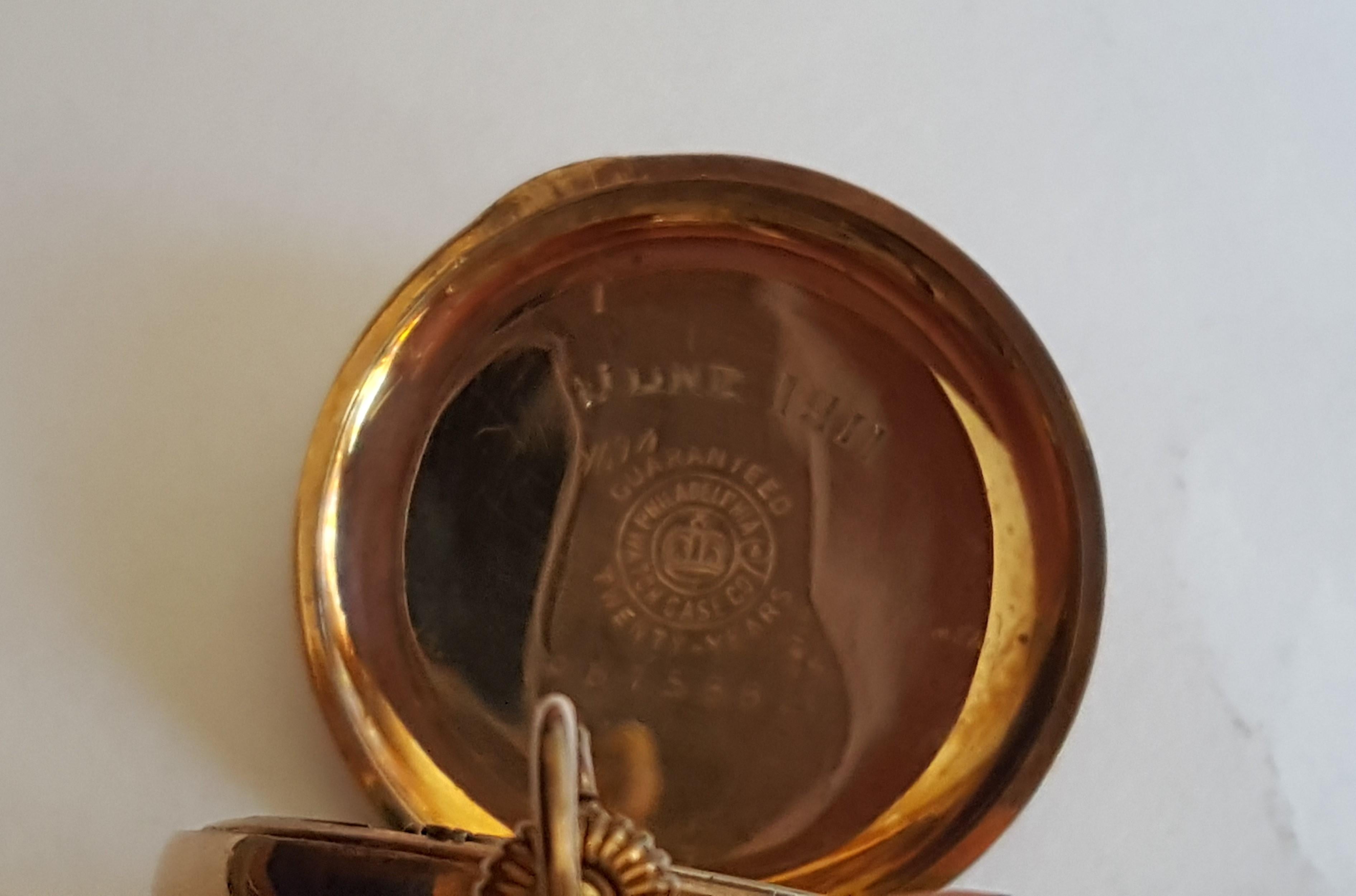 Vintage Gold-Plated Waltham Pocket Watch, Year 1903, Model 1900, 15 Jewel In Good Condition In Rancho Santa Fe, CA