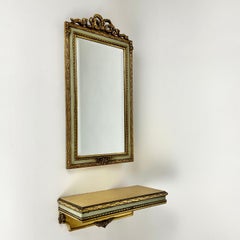 Vintage Gold Plated Wooden Mirror with Wall Console Belgium, 1960s
