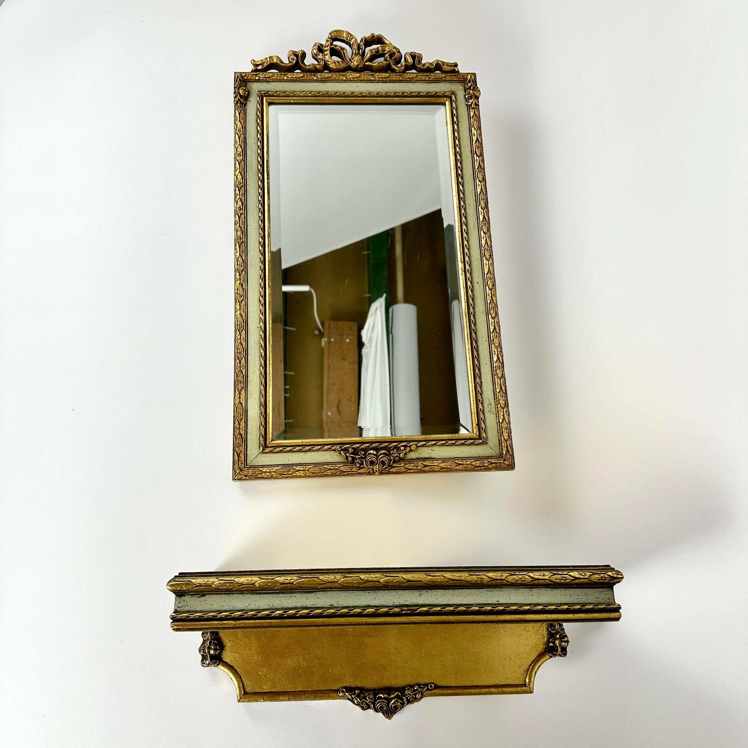 Belgian Vintage Gold Plated Wooden Mirror with Wall Console Belgium, 1960s For Sale