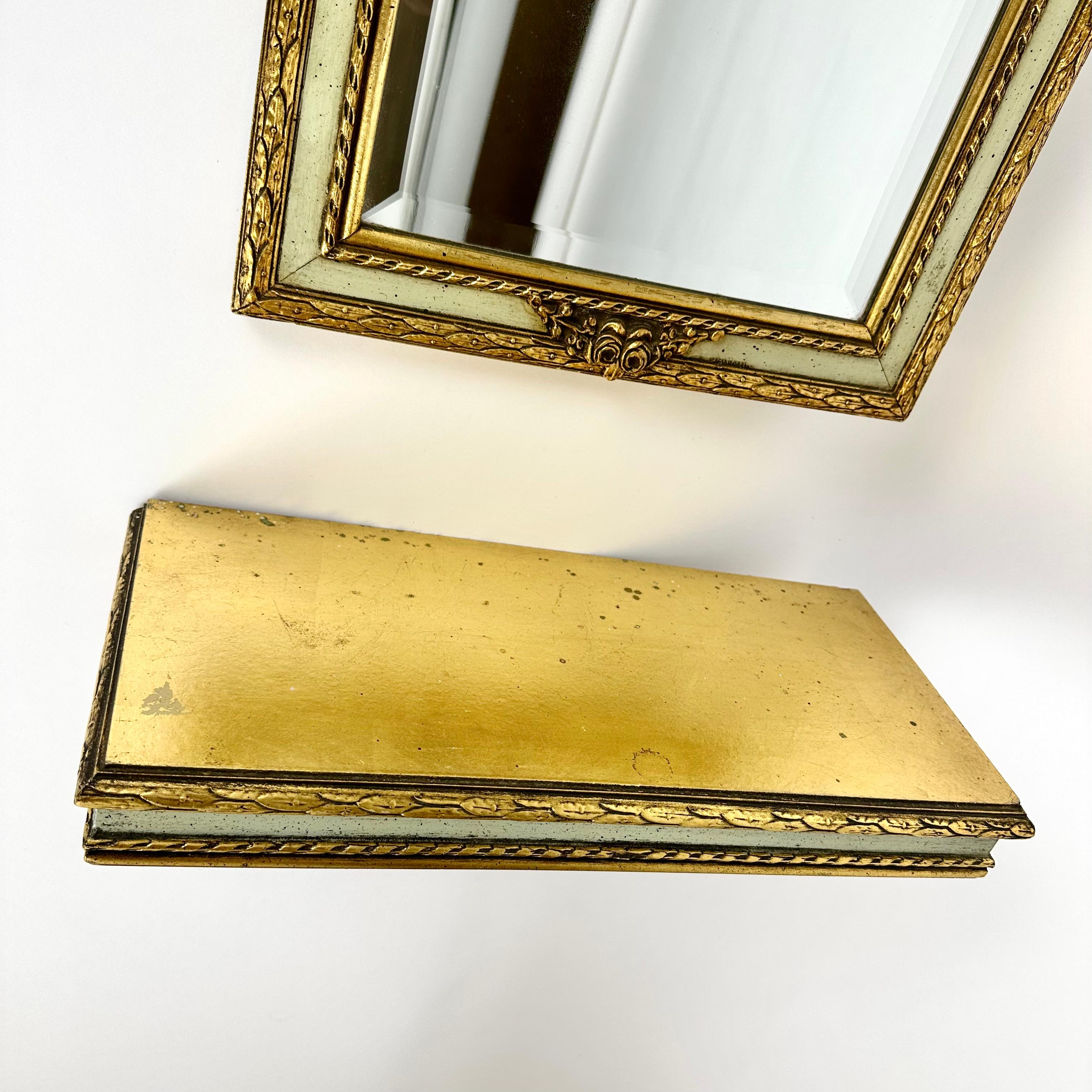 Mid-20th Century Vintage Gold Plated Wooden Mirror with Wall Console Belgium, 1960s For Sale