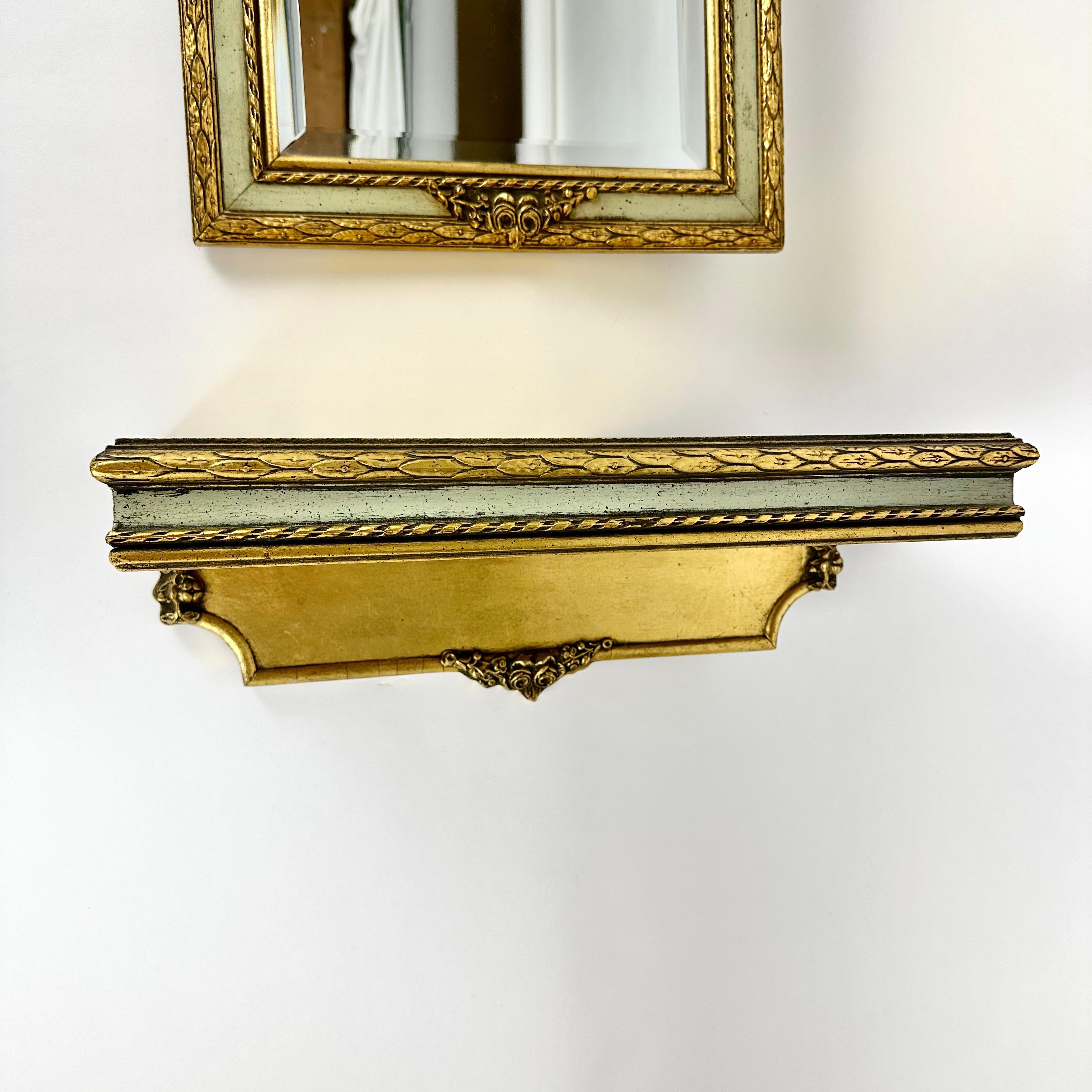 Vintage Gold Plated Wooden Mirror with Wall Console Belgium, 1960s For Sale 1