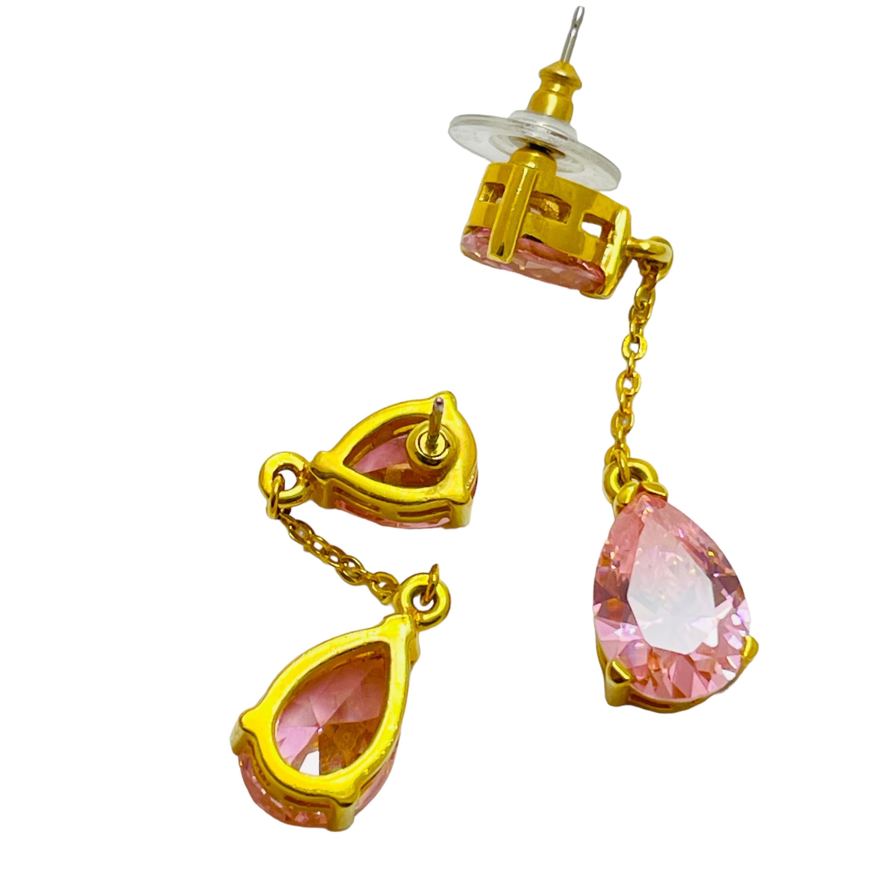 Vintage gold plated zirconia designer dange earrings In Good Condition For Sale In Palos Hills, IL