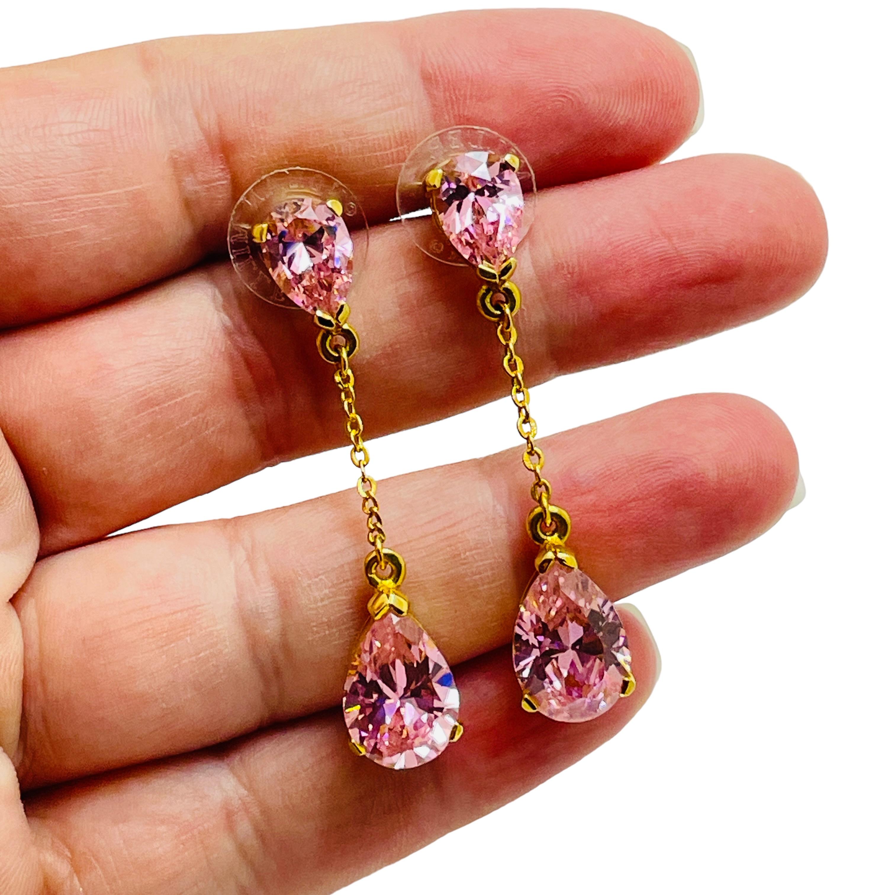 Women's Vintage gold plated zirconia designer dange earrings For Sale