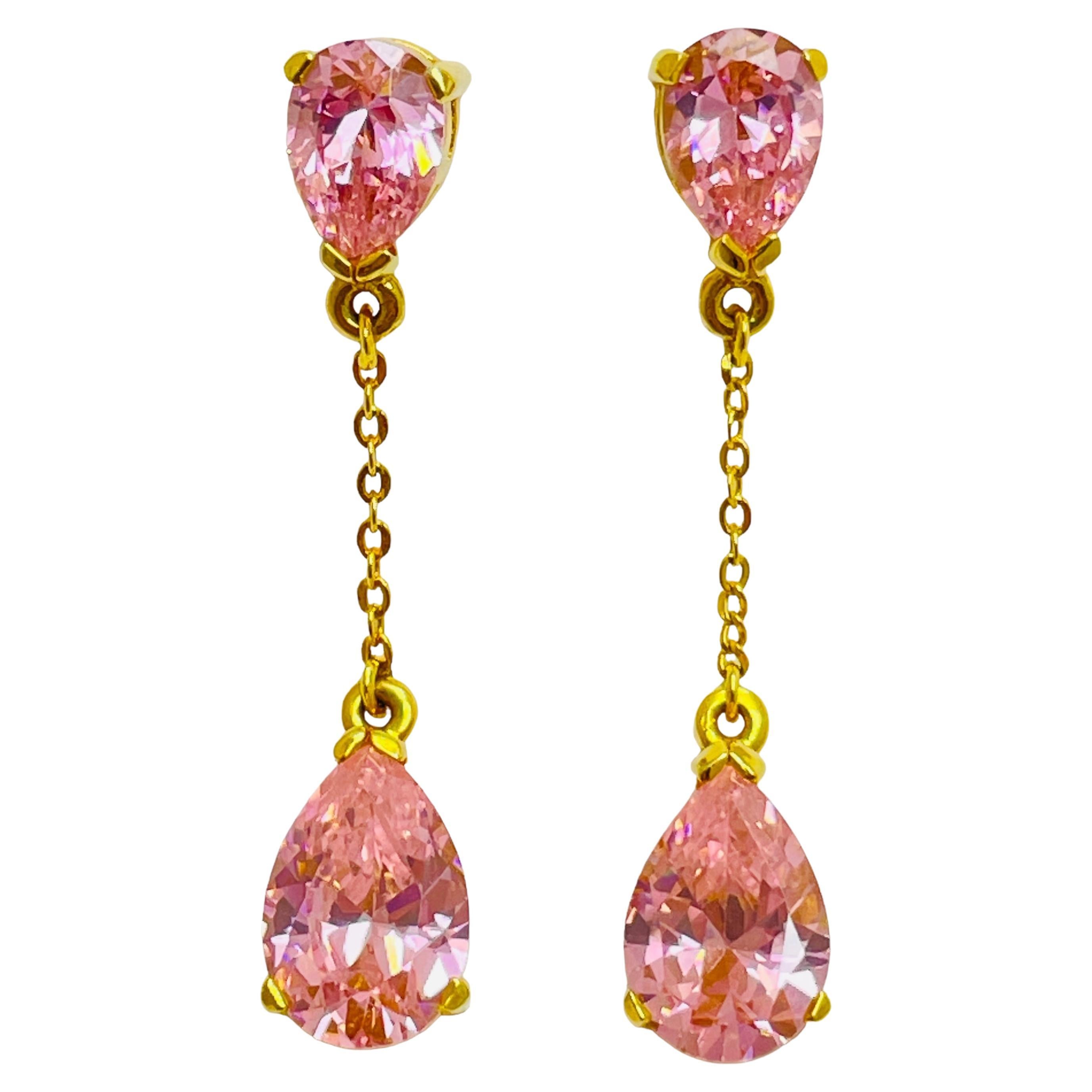 Vintage gold plated zirconia designer dange earrings For Sale
