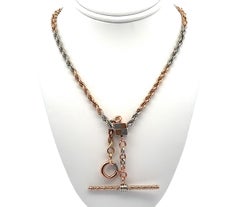 Vintage Gold & Platinum 17.5" Rope Watch Chain Necklace w/ Sliding Bar Dog Clip