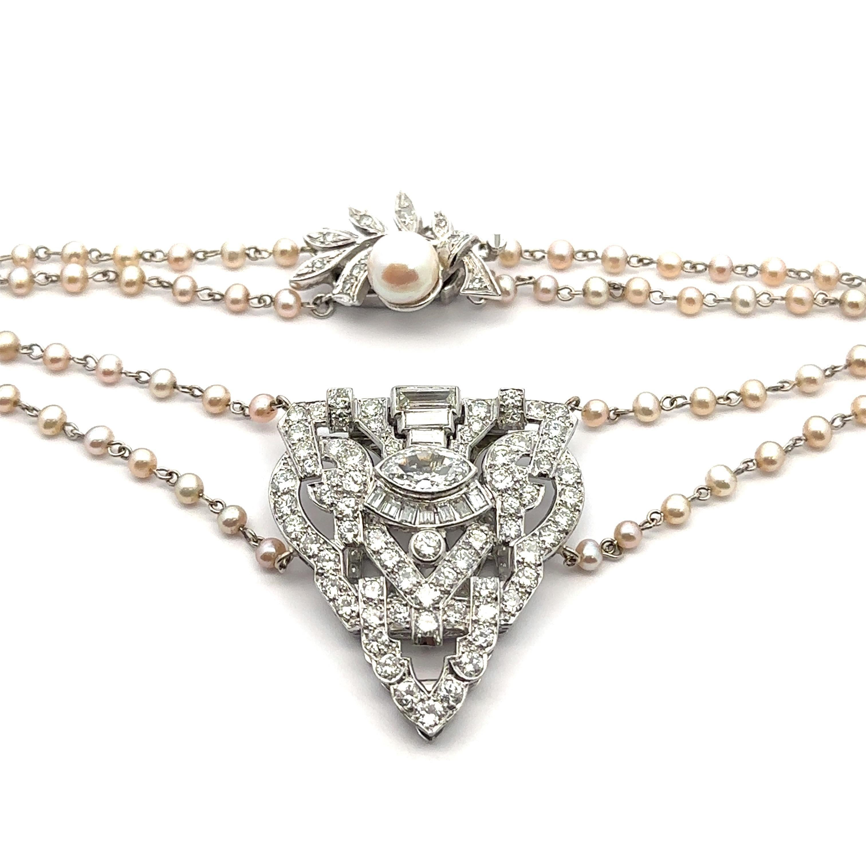 Vintage Gold & Platinum 3.04ctw Diamond Pearl Clip Clasp Dual Strand Necklace 4