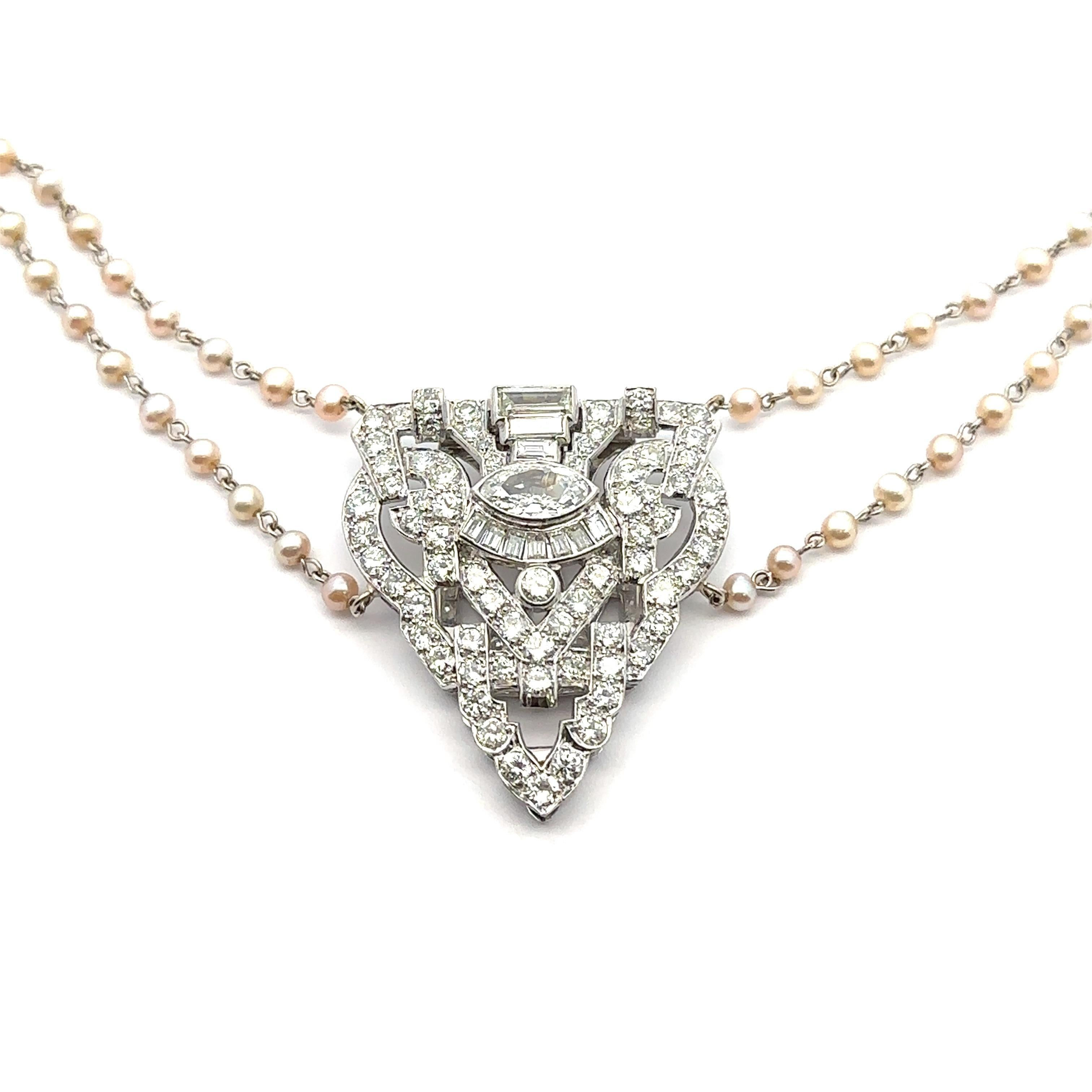Vintage Gold & Platinum 3.04ctw Diamond Pearl Clip Clasp Dual Strand Necklace 5