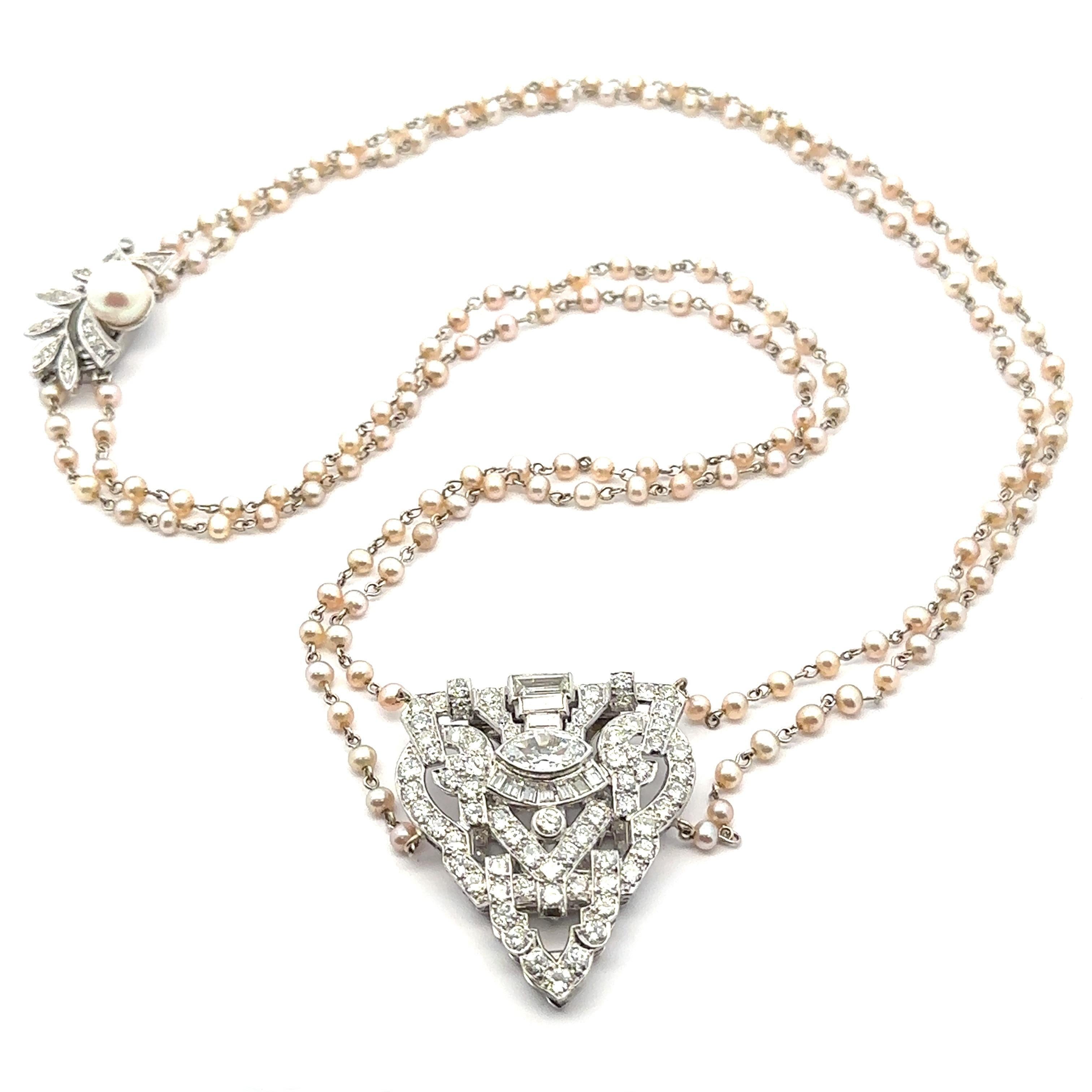 Vintage Gold & Platinum 3.04ctw Diamond Pearl Clip Clasp Dual Strand Necklace 6