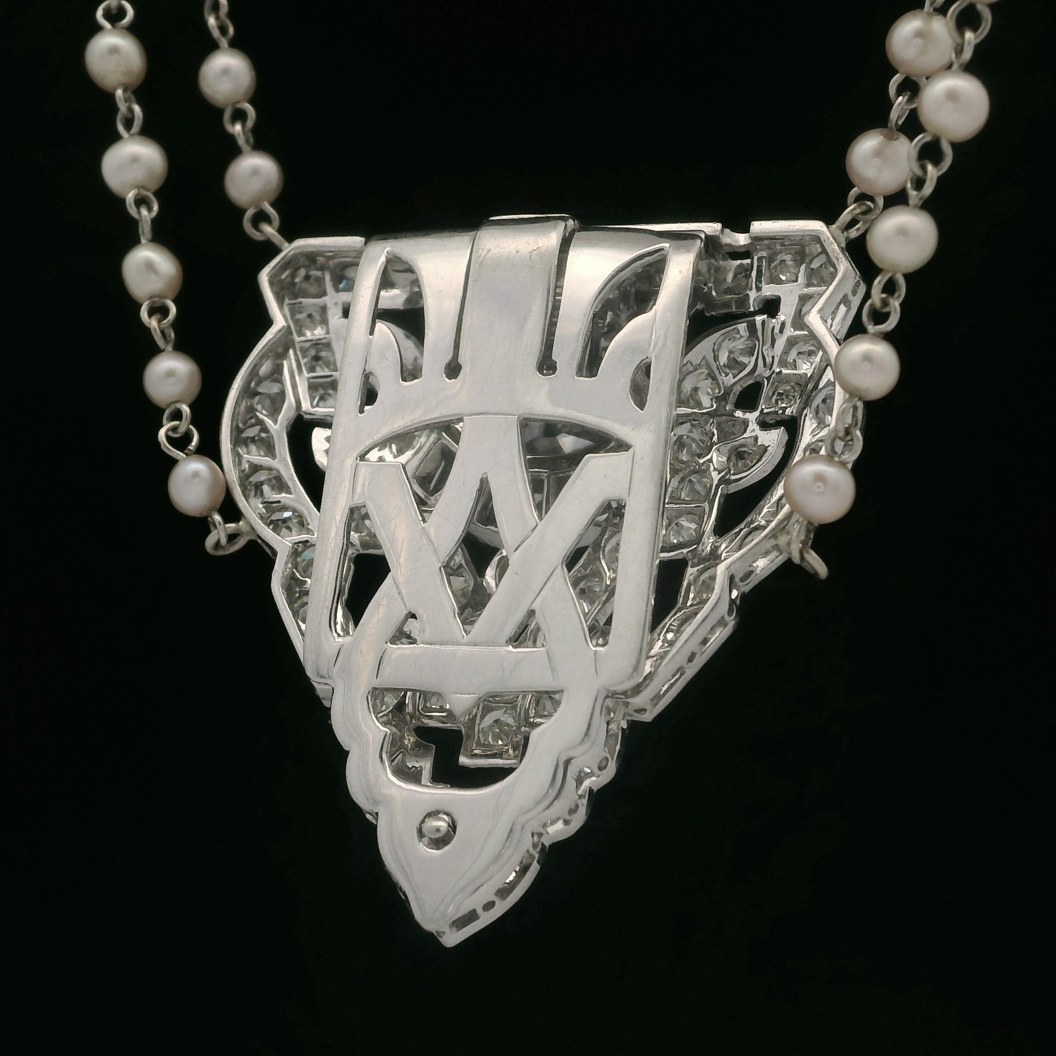 Vintage Gold & Platinum 3.04ctw Diamond Pearl Clip Clasp Dual Strand Necklace 1