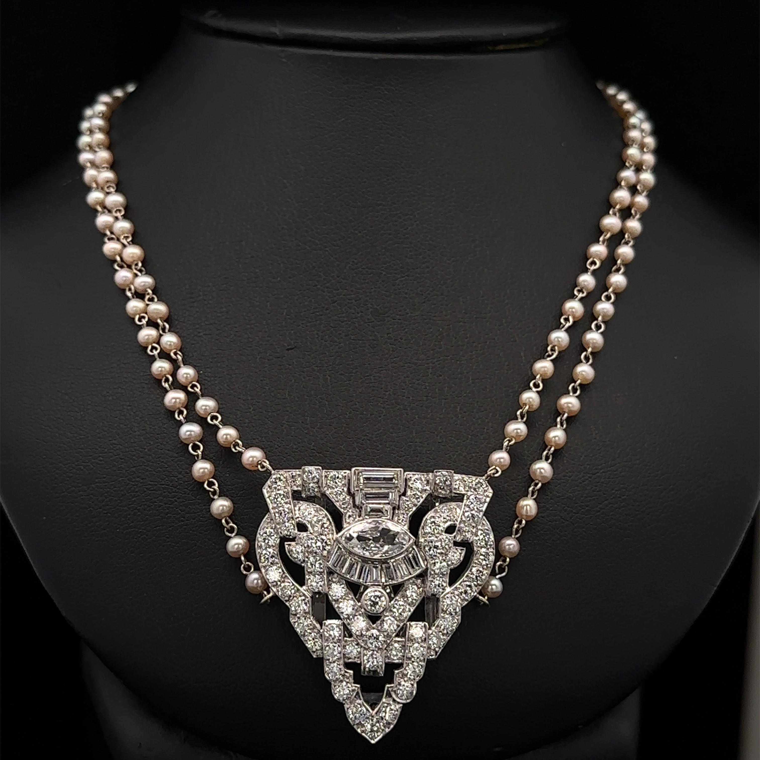 Vintage Gold & Platinum 3.04ctw Diamond Pearl Clip Clasp Dual Strand Necklace 2