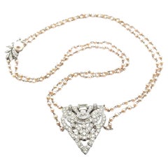 Vintage Gold & Platinum 3.04ctw Diamond Pearl Clip Clasp Dual Strand Necklace