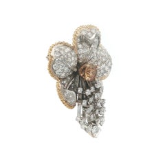 Vintage Gold & Platinum 5.50ctw GIA Fancy Diamond Shooting Flower Pendant Brooch