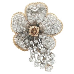 Vintage Gold & Platinum 5.50ctw GIA Fancy Diamond Shooting Flower Pendant Brooch