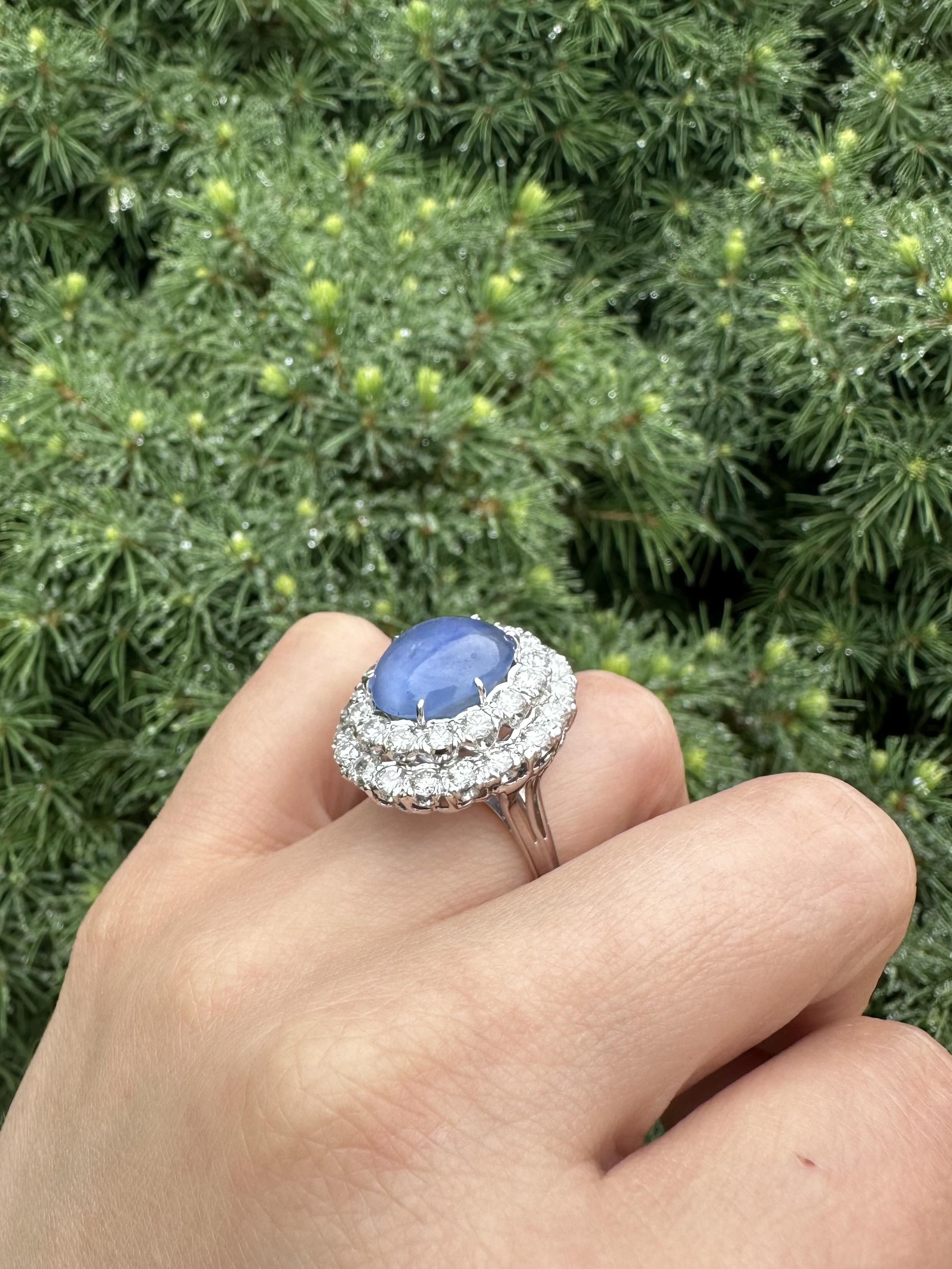 Vintage Gold & Platinum GIA 11.50ctw Star Sapphire w/ Diamond Double Halo Ring en vente 5