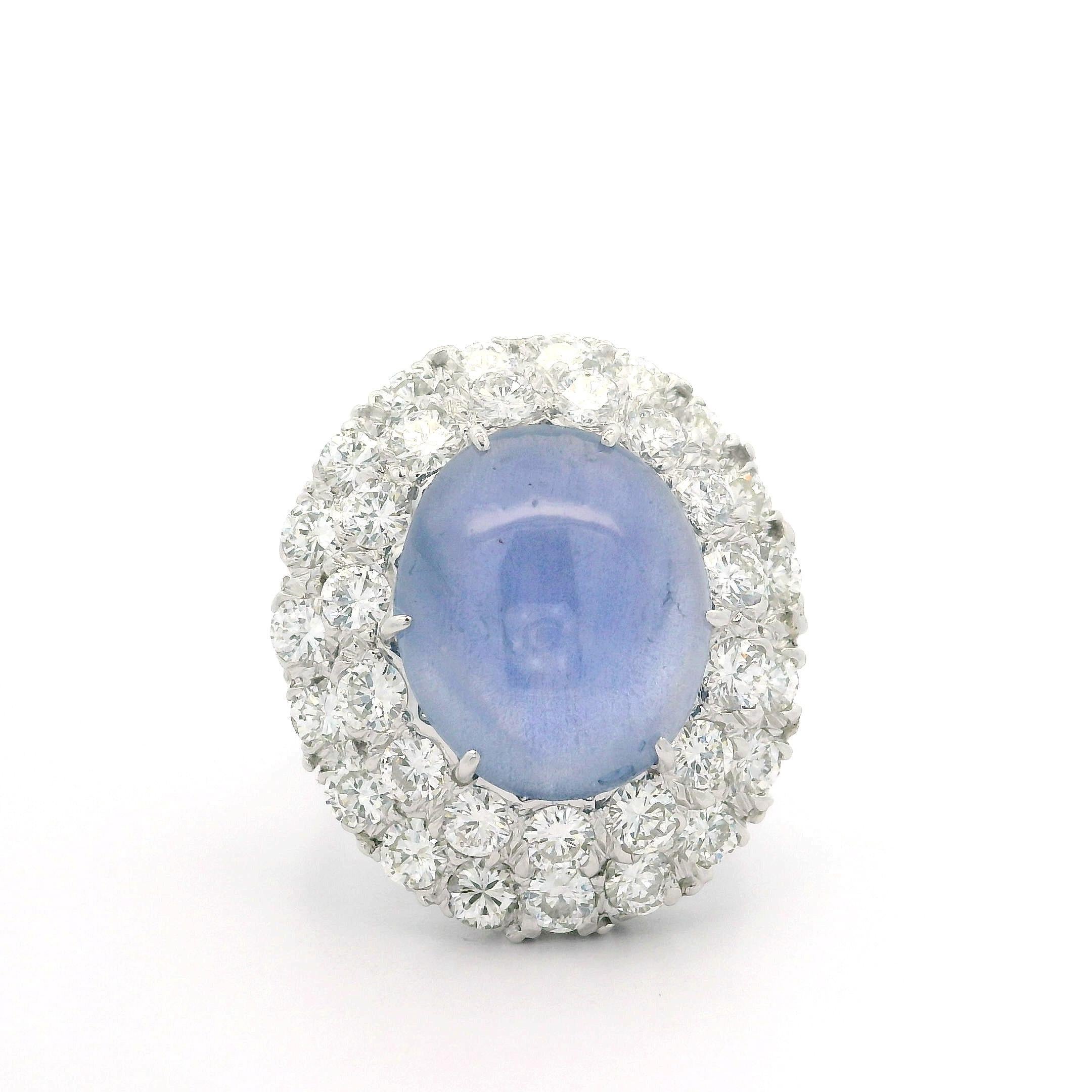 Vintage Gold & Platinum GIA 11.50ctw Star Sapphire w/ Diamond Double Halo Ring en vente 6