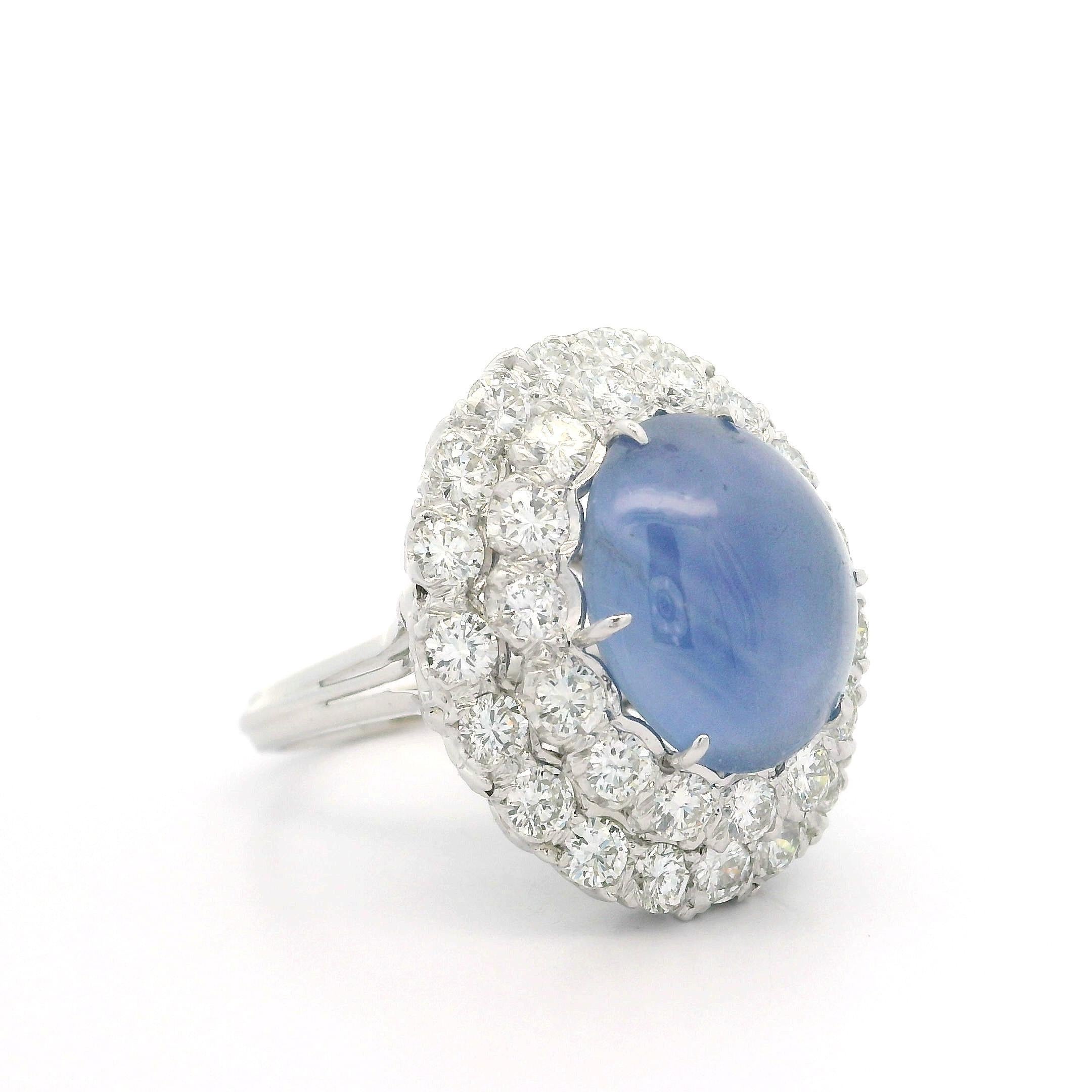 Vintage Gold & Platinum GIA 11.50ctw Star Sapphire w/ Diamond Double Halo Ring en vente 7