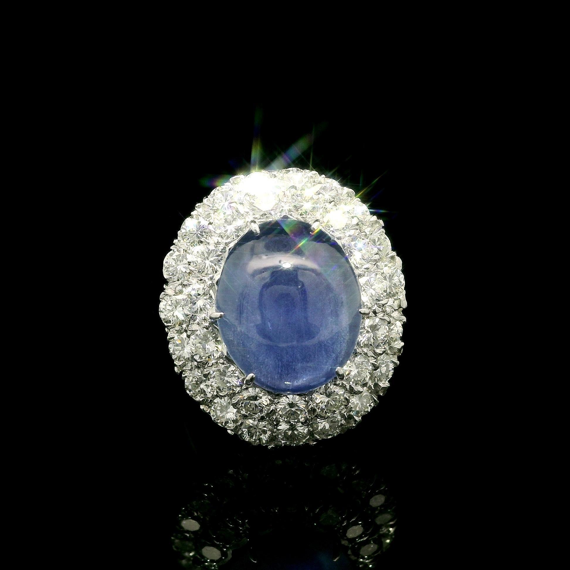Vintage Gold & Platinum GIA 11.50ctw Star Sapphire w/ Diamond Double Halo Ring en vente 10