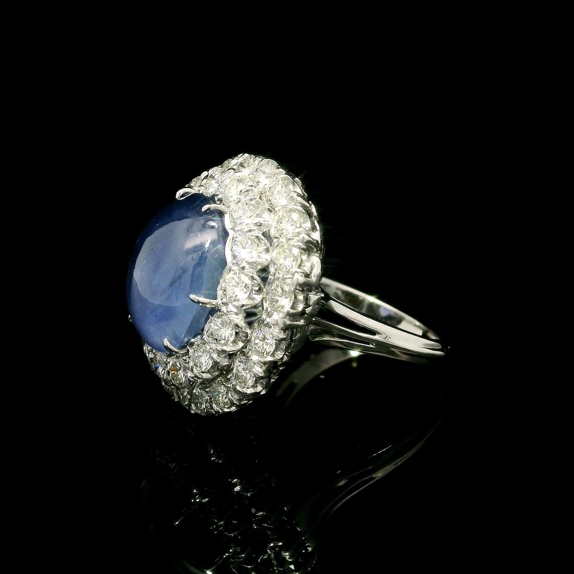 Vintage Gold & Platinum GIA 11.50ctw Star Sapphire w/ Diamond Double Halo Ring Excellent état - En vente à Montclair, NJ