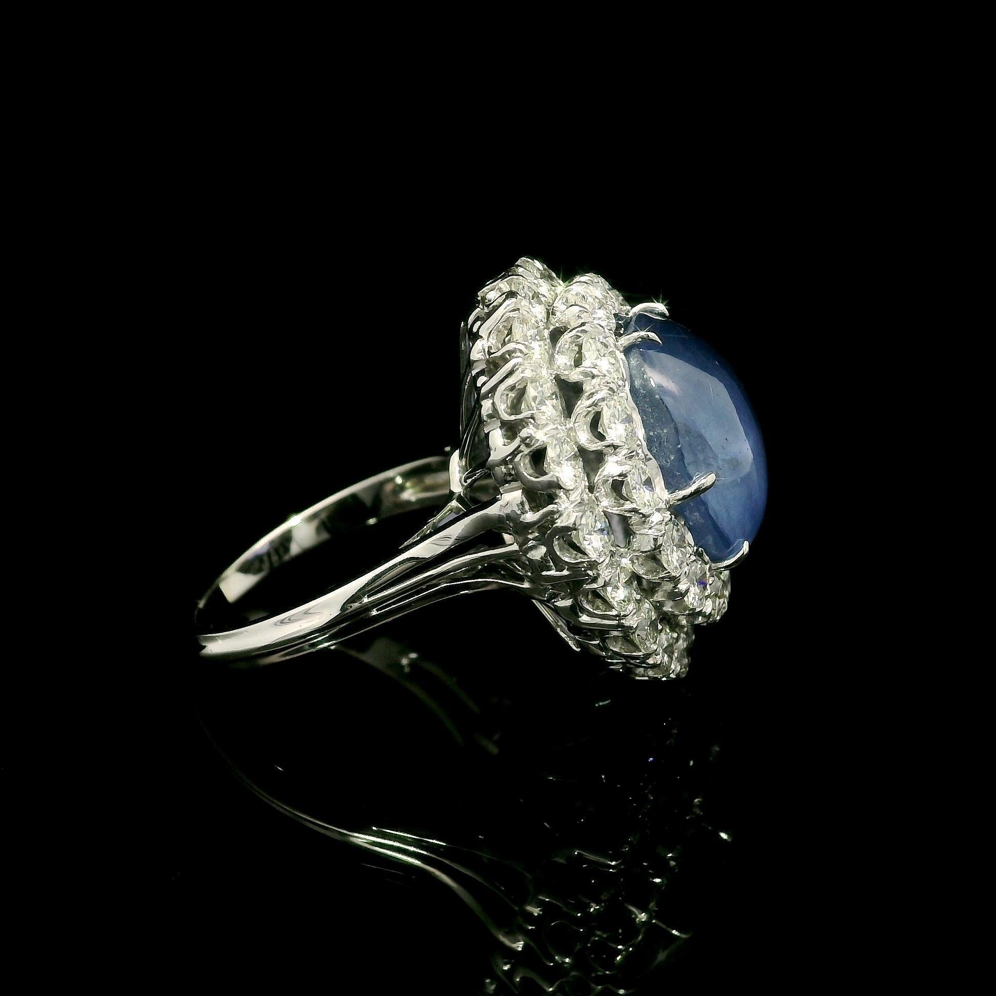 Vintage Gold & Platinum GIA 11.50ctw Star Sapphire w/ Diamond Double Halo Ring Pour femmes en vente