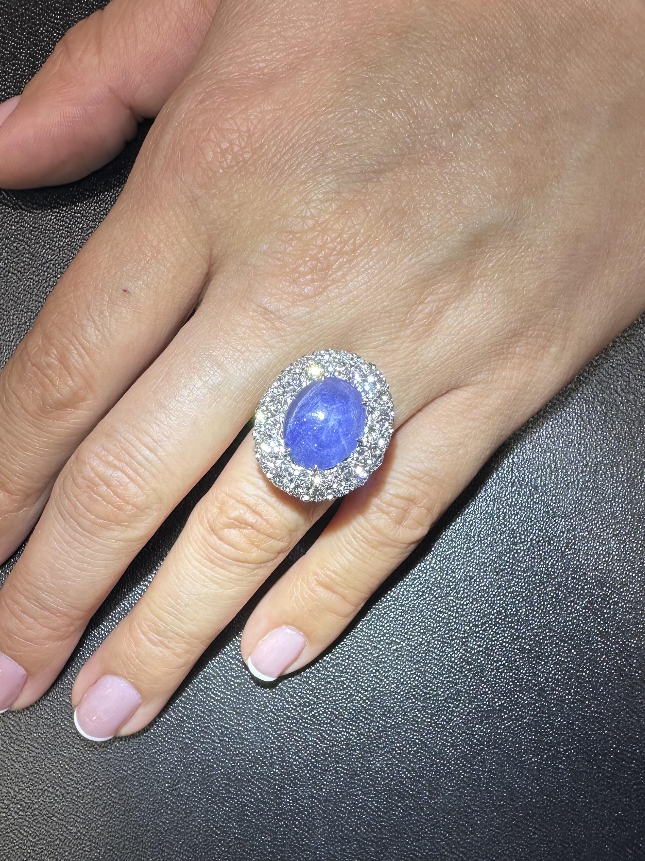 Vintage Gold & Platinum GIA 11.50ctw Star Sapphire w/ Diamond Double Halo Ring en vente 2