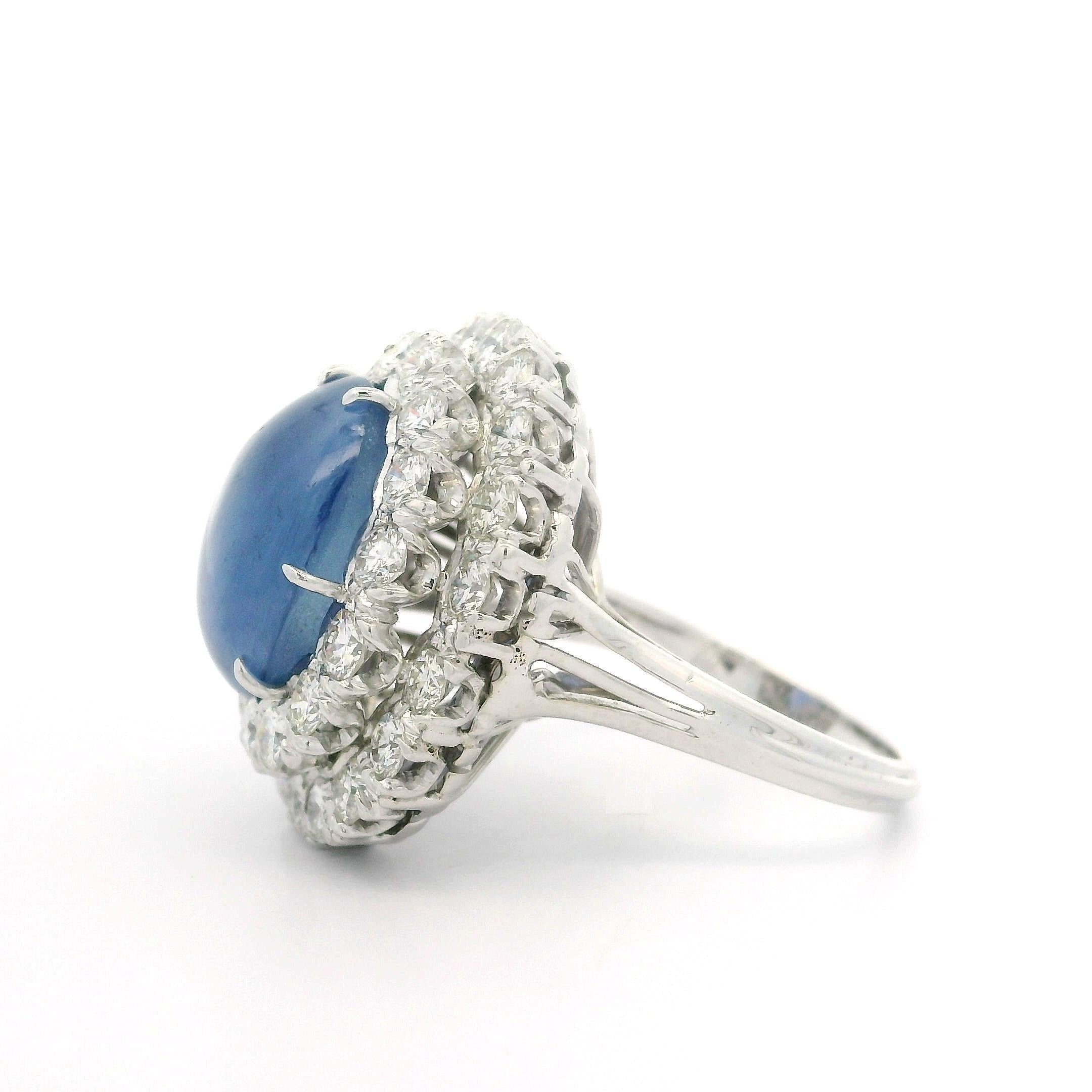 Vintage Gold & Platinum GIA 11.50ctw Star Sapphire w/ Diamond Double Halo Ring en vente 3