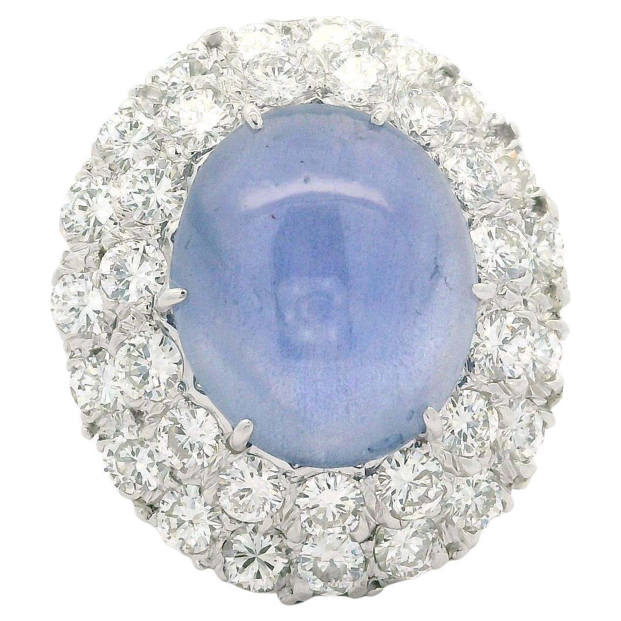 Vintage Gold & Platinum GIA 11.50ctw Star Sapphire w/ Diamond Double Halo Ring