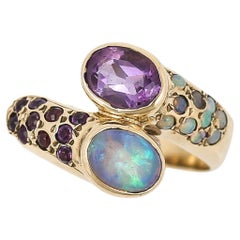 Vintage Gold, Precious Opal and Amethyst Torque Ring