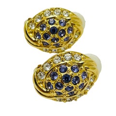 Vintage gold purple rhinestone designer clip on earrings