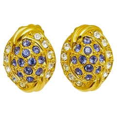 Vintage gold purple rhinestone designer clip on earrings